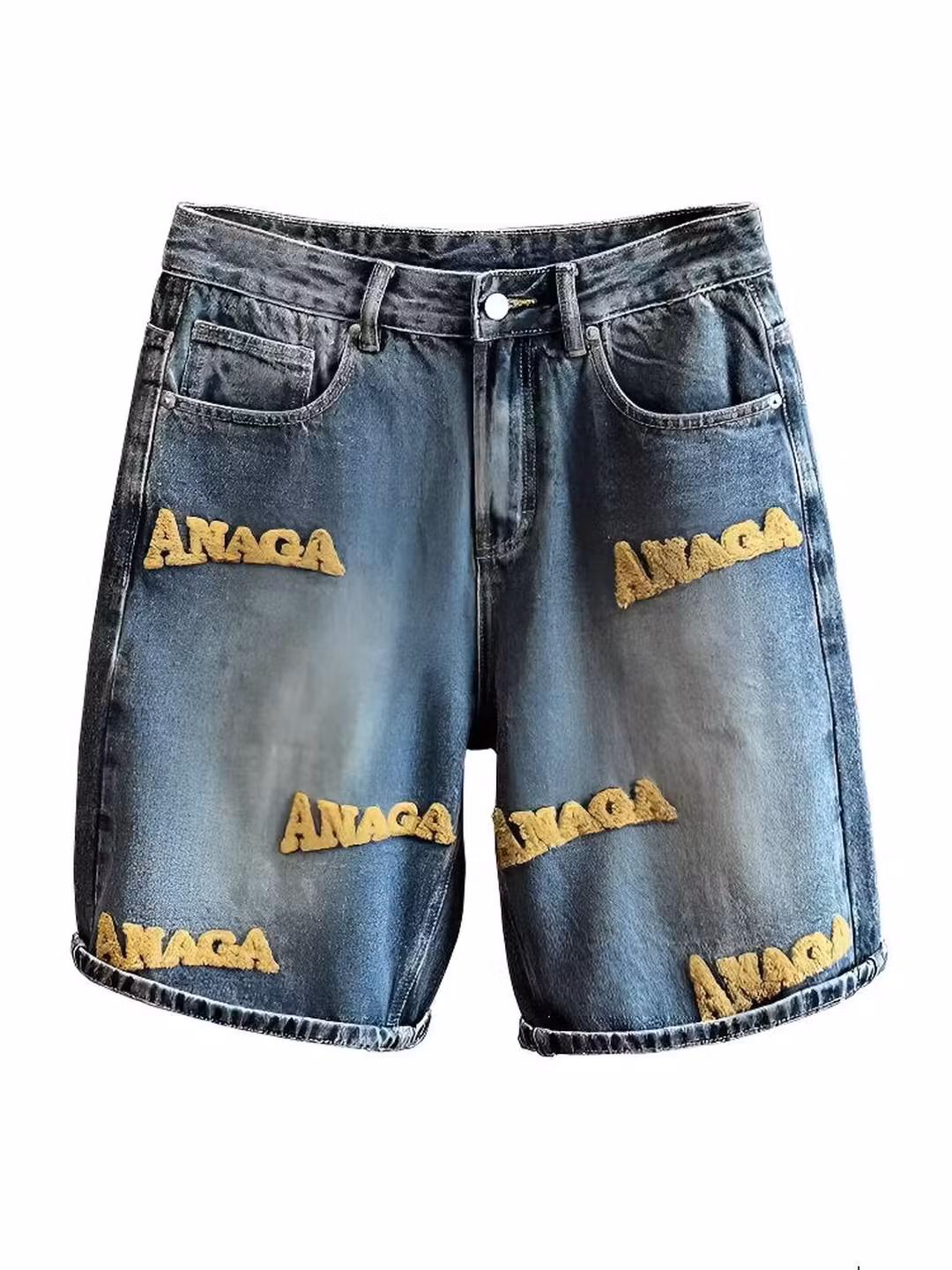 Letter Embroidered Denim Shorts Men's 2026 Summer American Loose Casual Pants Teen Student Five-point Pants, Blue 28_mkmklike.com