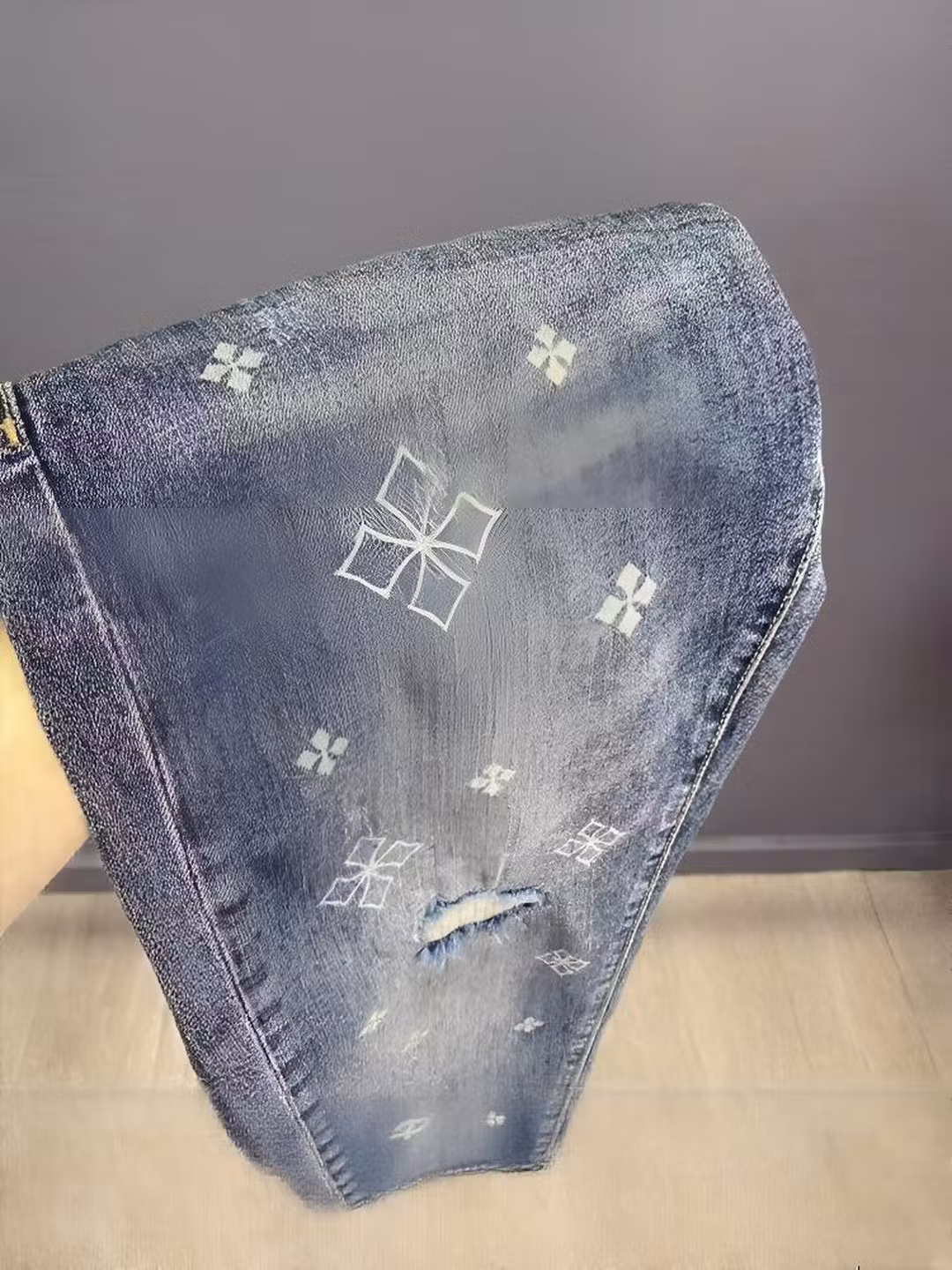 Scratched Ripped Jeans Men's Summer Thin Retro Old Slim-fitting Pants Trendy Brand Printed Nine-point Pants, Blue 29_viptrois.com