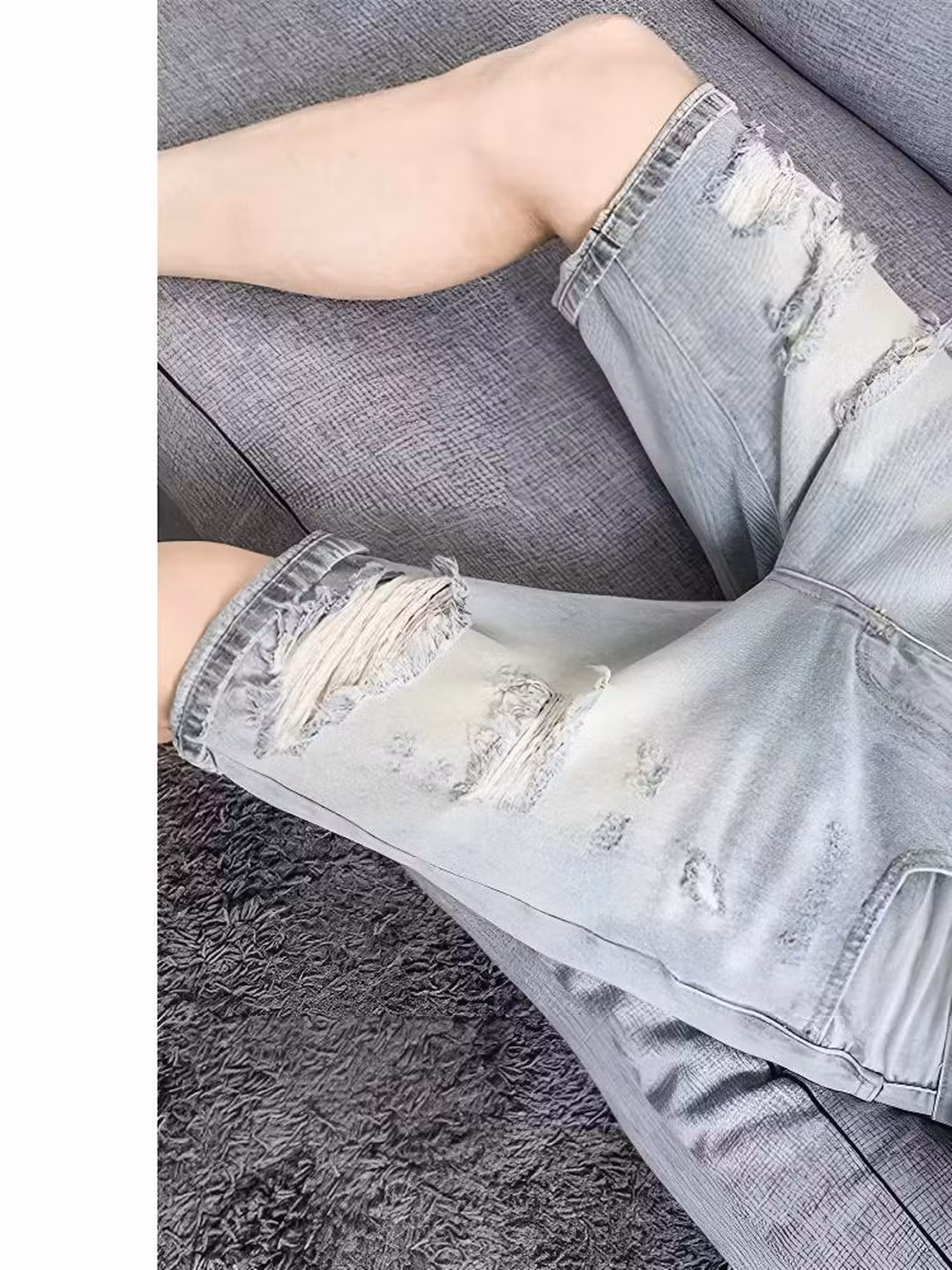 Ripped Denim Shorts Men's Summer Thin 2026 New Casual Loose Washed 5 Five-point Pants Straight Breeches, White And Blue 28_viptrois.com