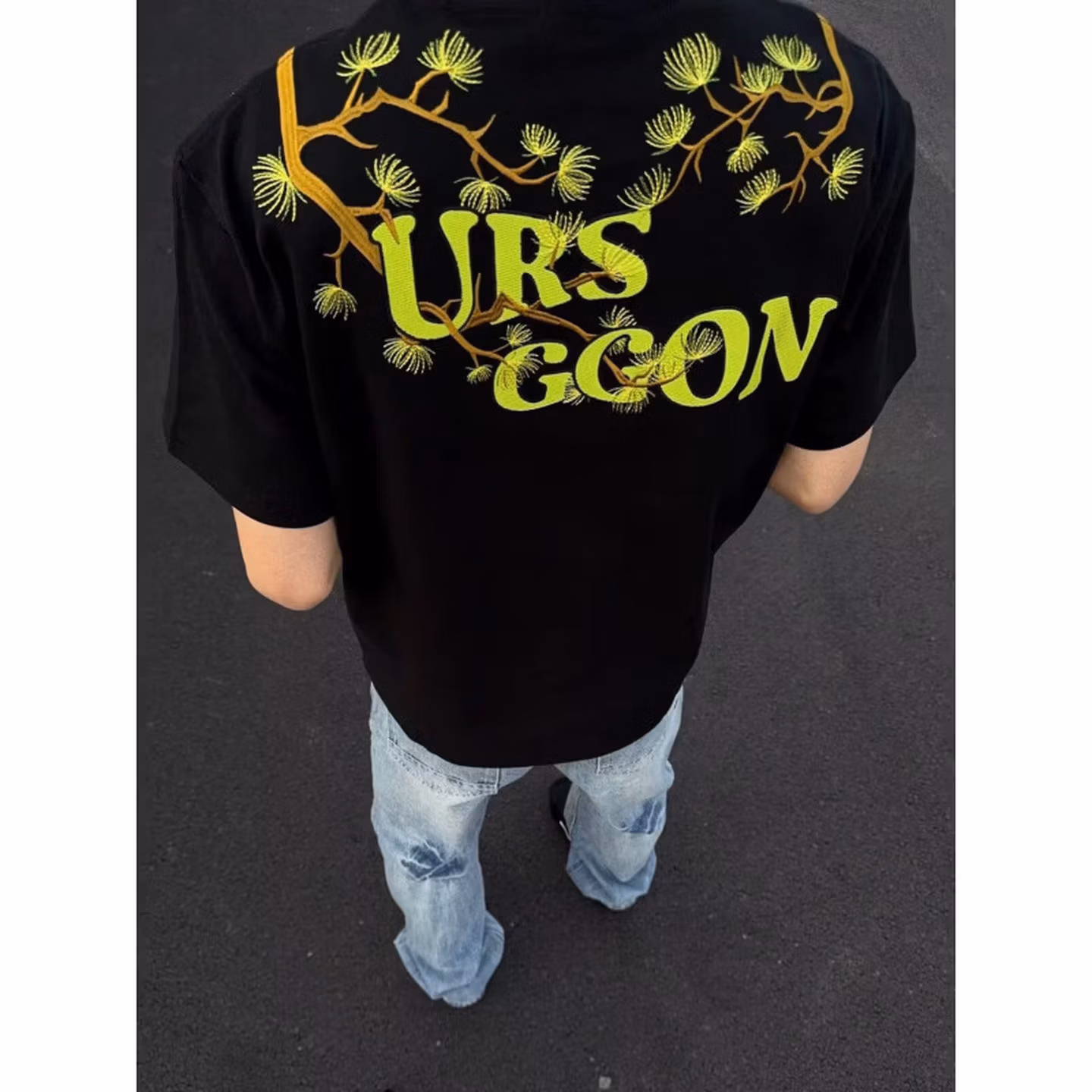 American Flower Embroidered Short-sleeved T-shirt Men's High-end 2026 Summer New Personalized Trendy Brand Loose And Versatile Top, Black 2XL_viptrois.com