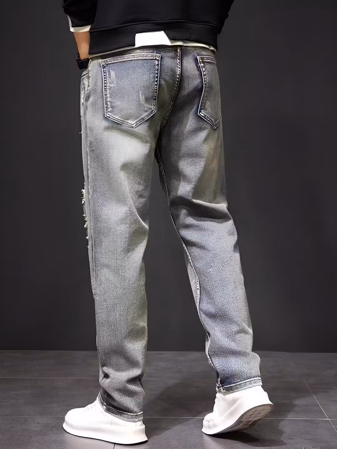 Premium Koi Embroidered Jeans Men's Summer Thin Trendy Brand Loose Straight Retro Ripped Casual Long Pants, Blue 33_mkmklike.com