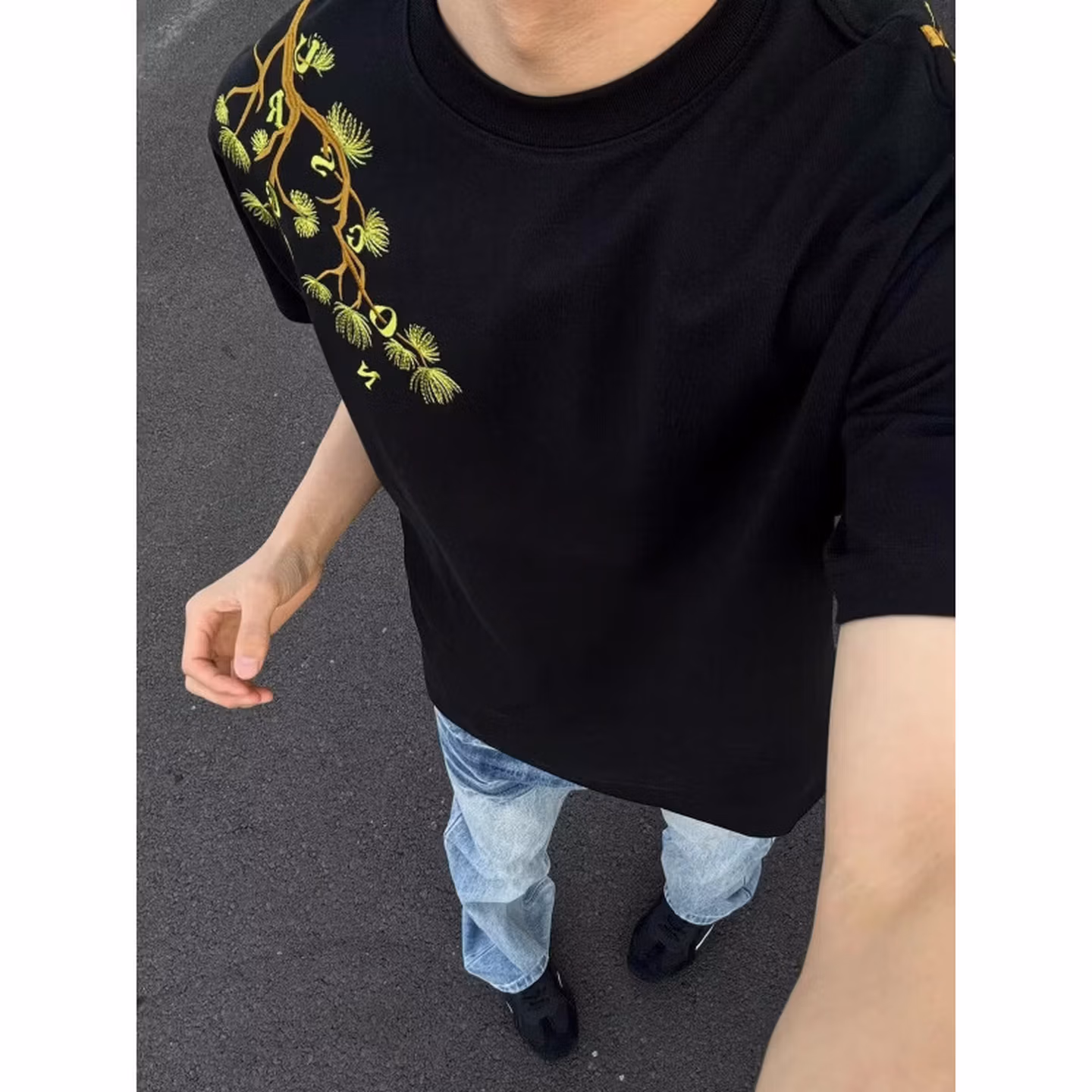 American Flower Embroidered Short-sleeved T-shirt Men's High-end 2026 Summer New Personalized Trendy Brand Loose And Versatile Top, Black 2XL_viptrois.com