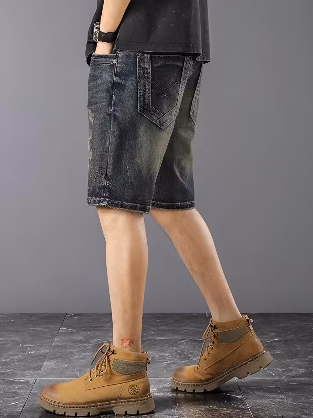 American Retro Denim Shorts Men's 2026 Summer Thin Ripped Scratched Design Handsome Casual Five-point Pants, Blue 28_mkmklike.com