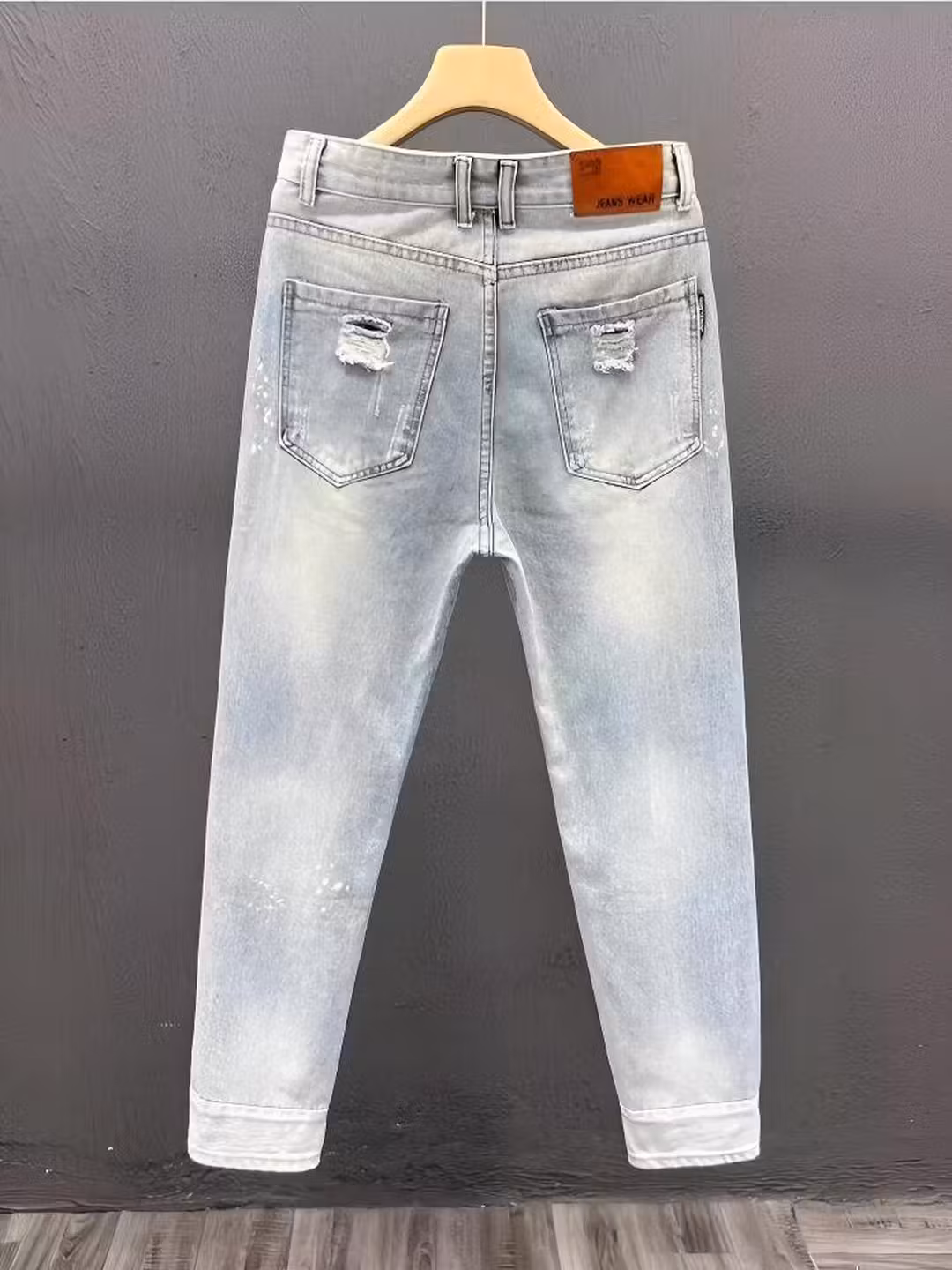Ripped Nine-point Jeans Men's Summer Trendy Brand Elastic Straight Slim-fitting Pants Korean Version Of Student Ruffian Casual Pants, Blue 33_mkmklike.com