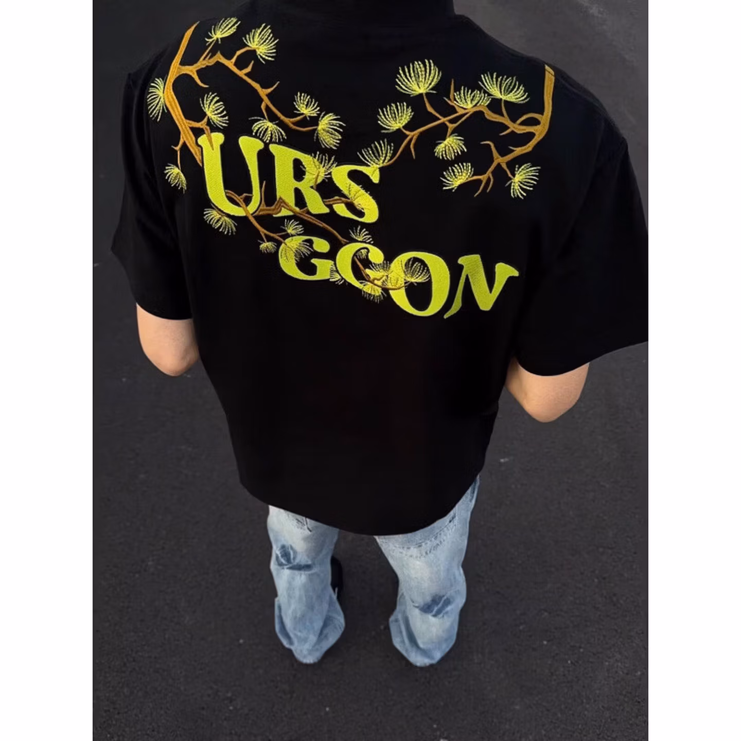 American Flower Embroidered Short-sleeved T-shirt Men's High-end 2026 Summer New Personalized Trendy Brand Loose And Versatile Top, Black 2XL_viptrois.com