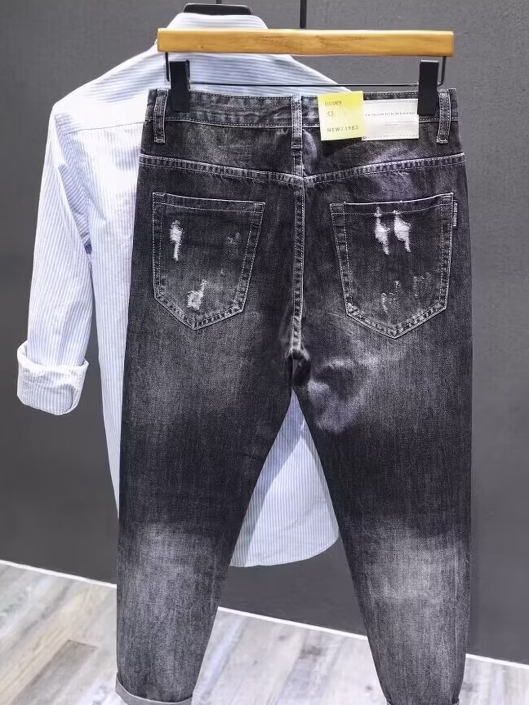 Summer Ripped Jeans Men's Straight Slim-Fit Small Foot Nine-Point Pants Korean Version Trendy Versatile Beggar Casual Pants, Light Blue 29 [100-55kg]_mkmklike.com
