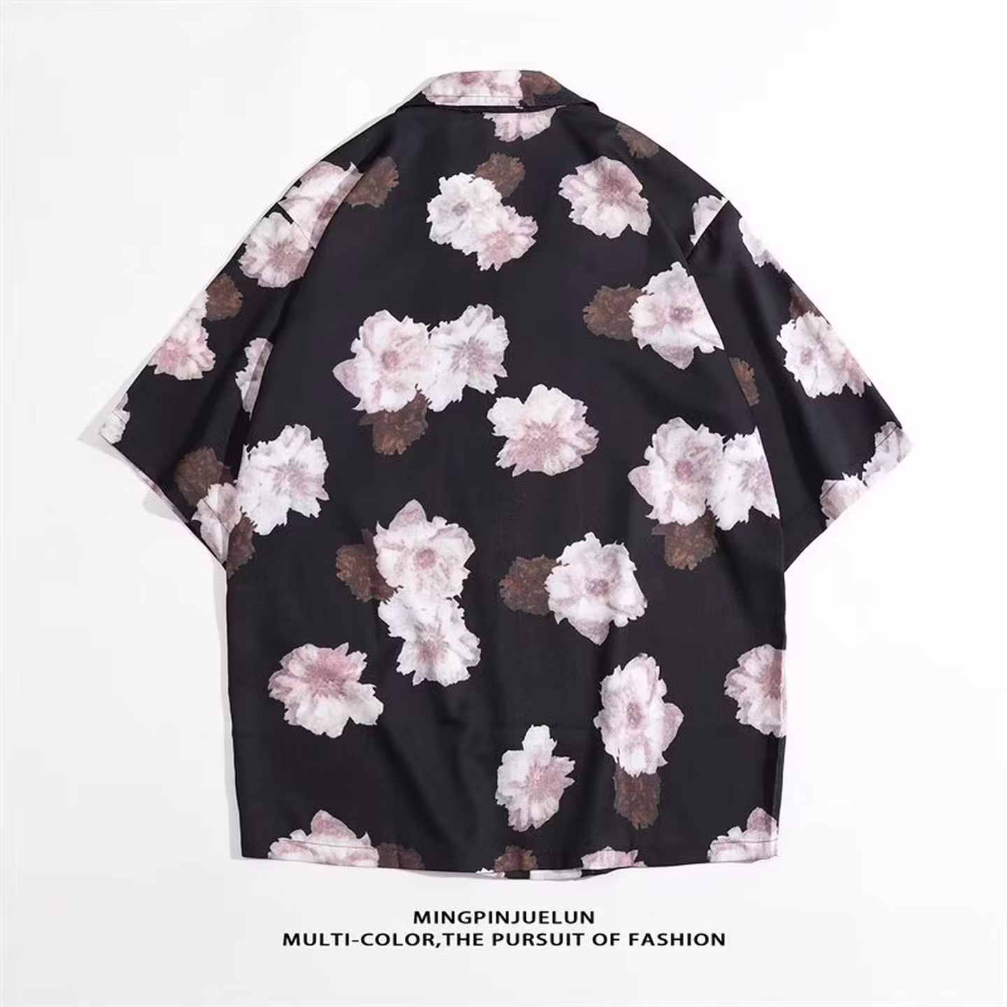 Miami Loose Short Sleeve Flower Shirt Summer Ins Trendy Beach Half Sleeve Shirt Versatile Casual Top, Black M_viptrois.com