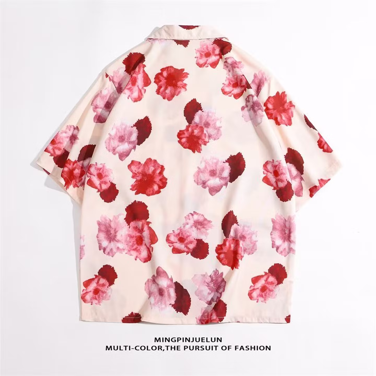 Miami Loose Short Sleeve Flower Shirt Summer Ins Trendy Beach Half Sleeve Shirt Versatile Casual Top, Black M_viptrois.com