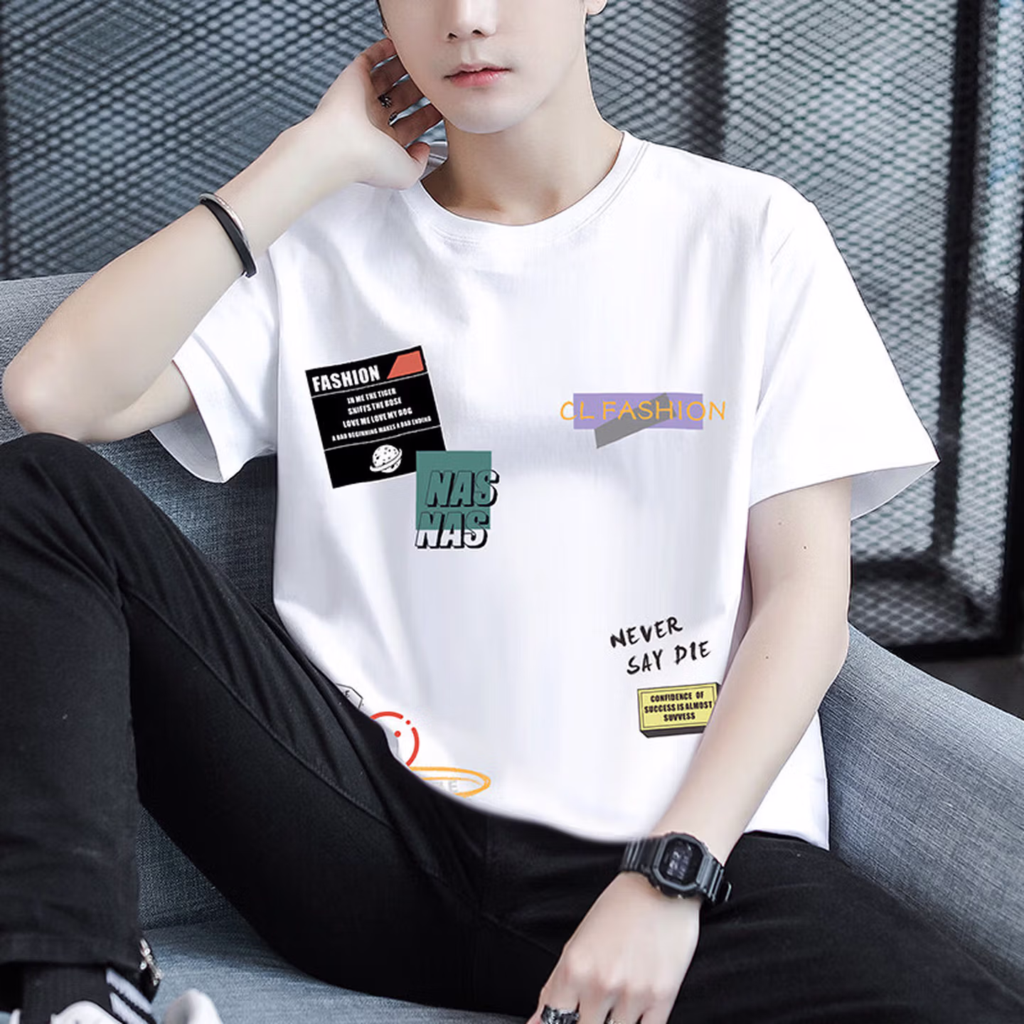 Ice Silk Thin Short-sleeved T-shirt Men's Summer Pure Cotton Teen Handsome Half-sleeved Summer Clothes T9902 Blue 2XL_viptrois.com