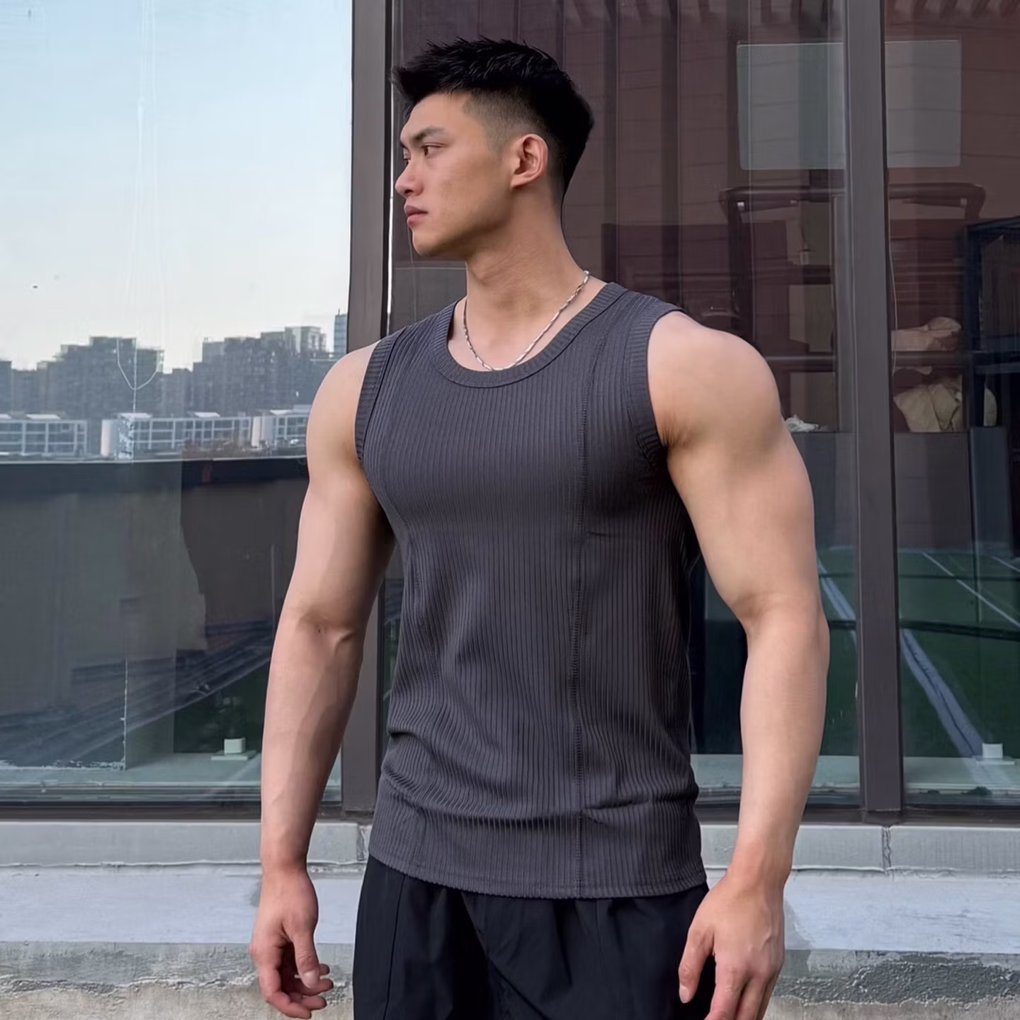 American Retro Heavy Fitness Vest Men's 300g High Elastic Muscle Men's Sports Vest Solid Color 01-TBX White 4XL [recommended 200-115kg]_viptrois.com