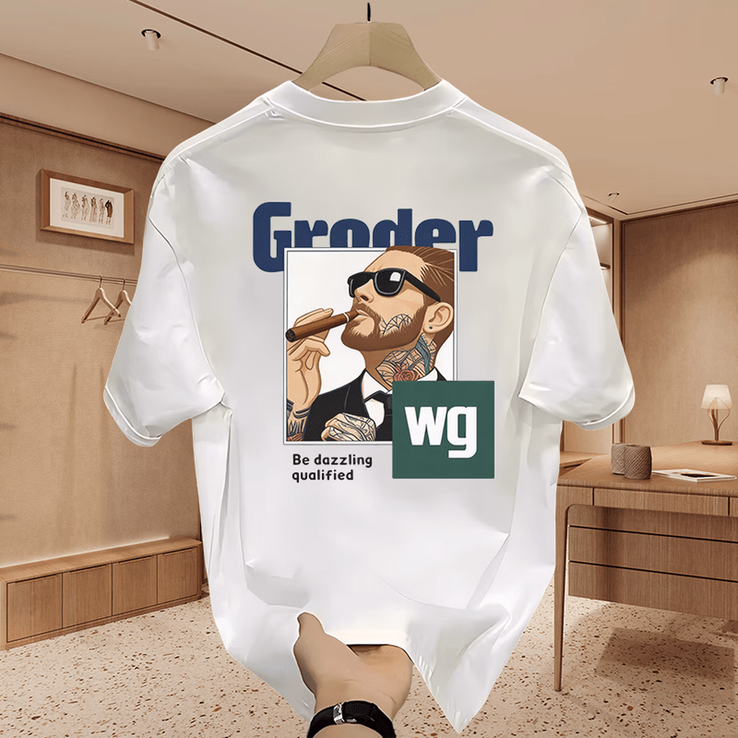 Herren Eisseide T-shirt Kurzarm Sommer Oberteil Casual Schwarz_voghion.com