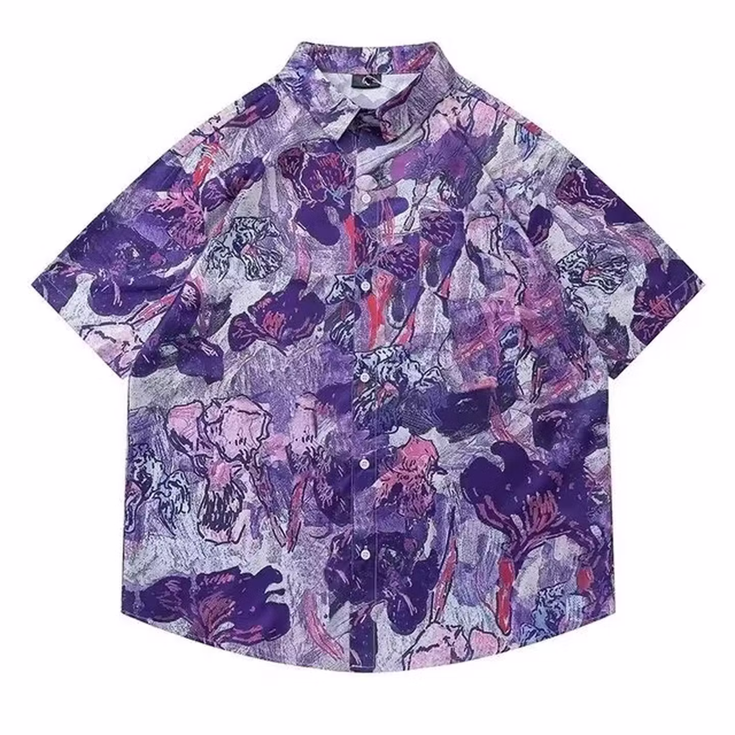 2026 Hawaiian Handsome Retro Printed Shirt Summer Casual Ins Ruffian Handsome Style Short-sleeved Beach Shirt Men's Trend, Purple M_viptrois.com