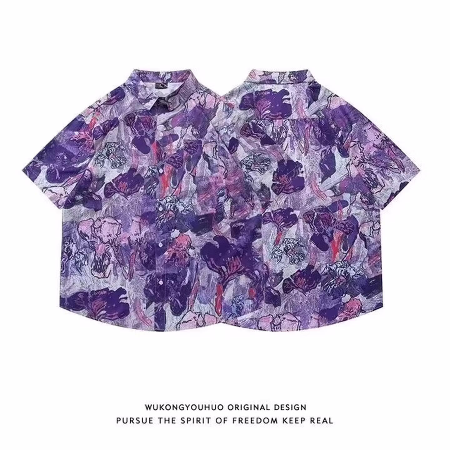 2026 Hawaiian Handsome Retro Printed Shirt Summer Casual Ins Ruffian Handsome Style Short-sleeved Beach Shirt Men's Trend, Purple M_viptrois.com