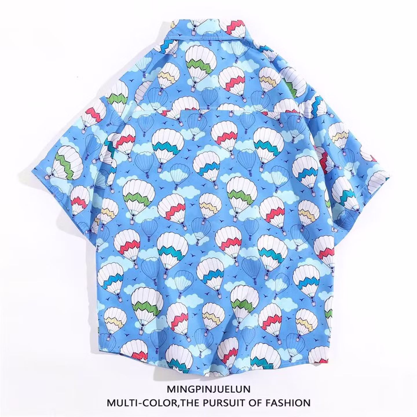 Hawaiian Ruffian Handsome Flower Shirt Men's Summer Thin Hong Kong Trendy Brand Seaside Vacation Beach Shirt Men's, Blue L_viptrois.com