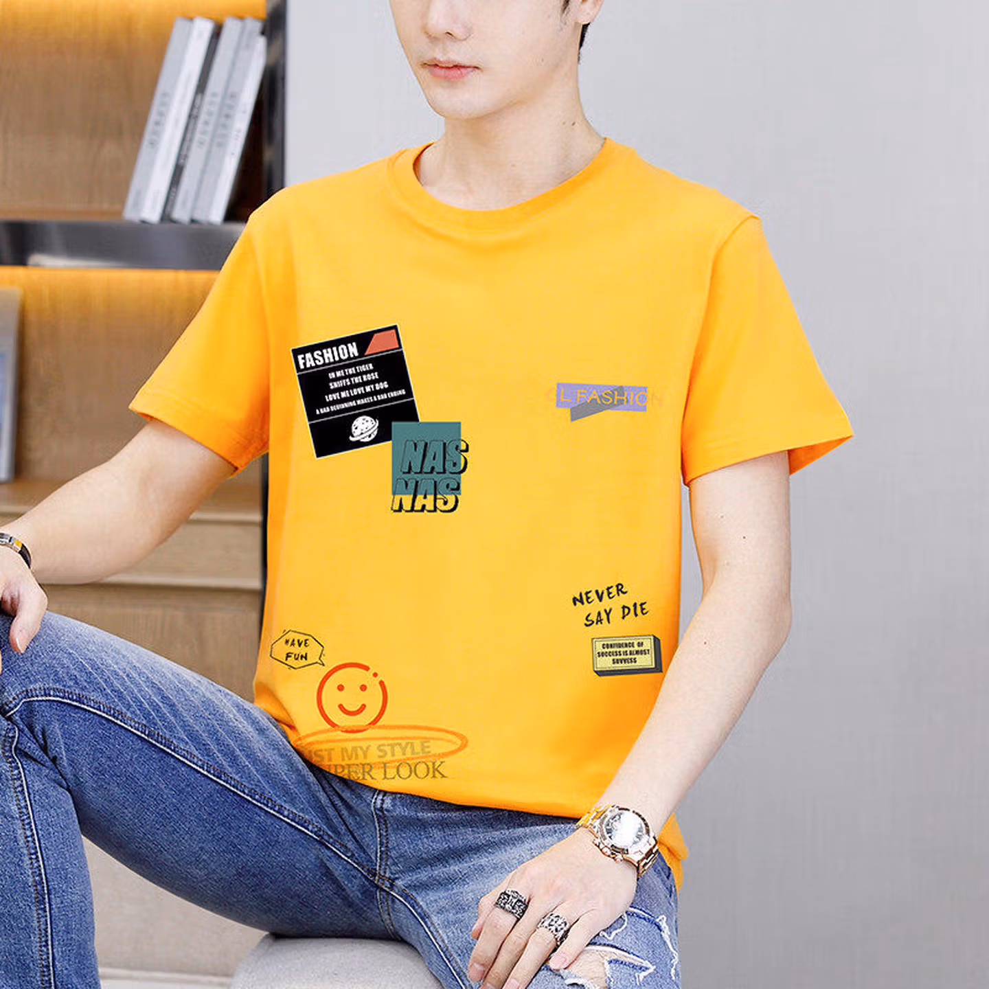 Ice Silk Thin Short-sleeved T-shirt Men's Summer Pure Cotton Teen Handsome Half-sleeved Summer Clothes T9902 Blue 2XL_viptrois.com