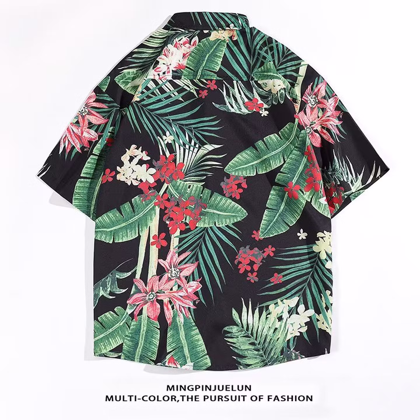 Hawaiian Flower Shirt Men's Thai Style Restaurant Short-sleeved Shirt Retro Trend Ruffian Handsome Vacation Beach Loose Shirt_viptrois.com