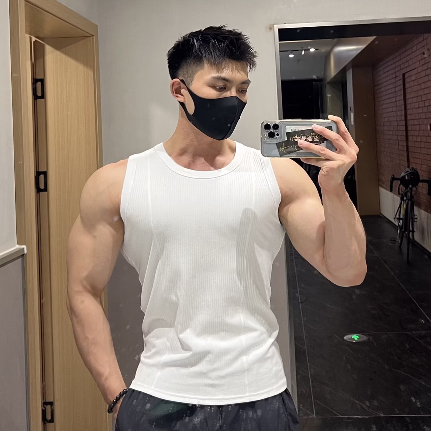 American Retro Heavy Fitness Vest Men's 300g High Elastic Muscle Men's Sports Vest Solid Color 01-TBX White 4XL [recommended 200-115kg]_viptrois.com