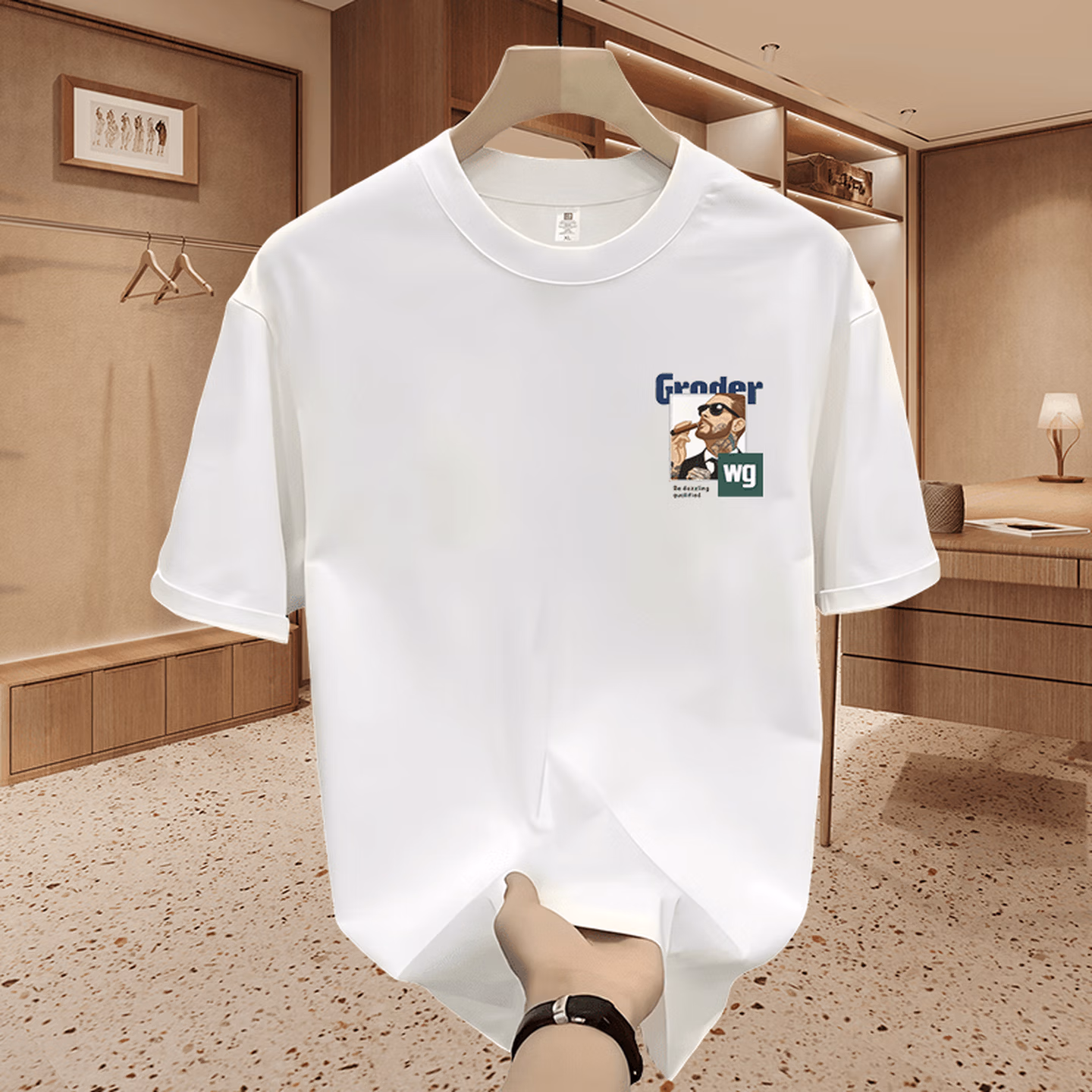 Herren Eisseide T-shirt Kurzarm Sommer Oberteil Casual Schwarz_voghion.com