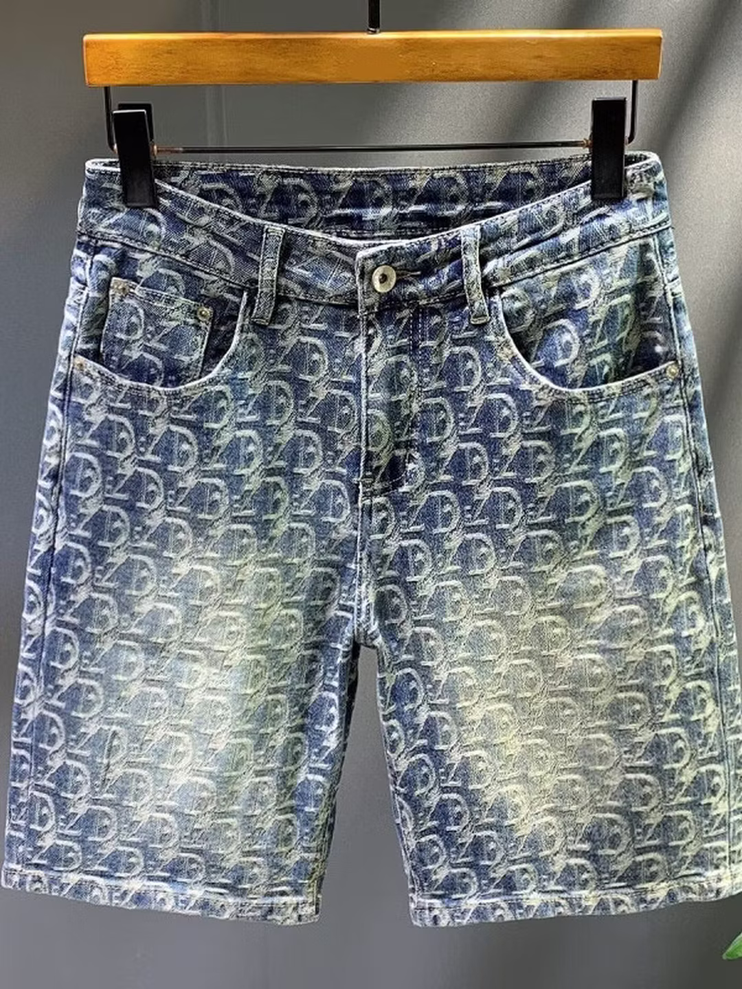 American Retro Full-print Denim Shorts Men's Summer Trendy Brand Handsome Casual Five-point Pants Teenagers Medium Pants, Blue-gray 28_mkmklike.com