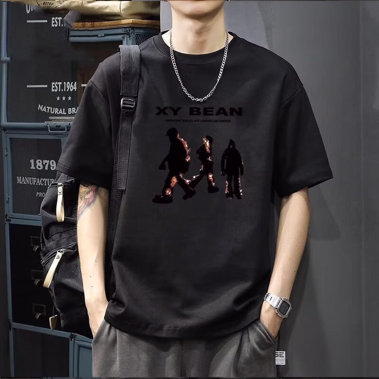 Herren T-shirt Aus Schwerer Baumwolle American Retro Rundhals_voghion.com