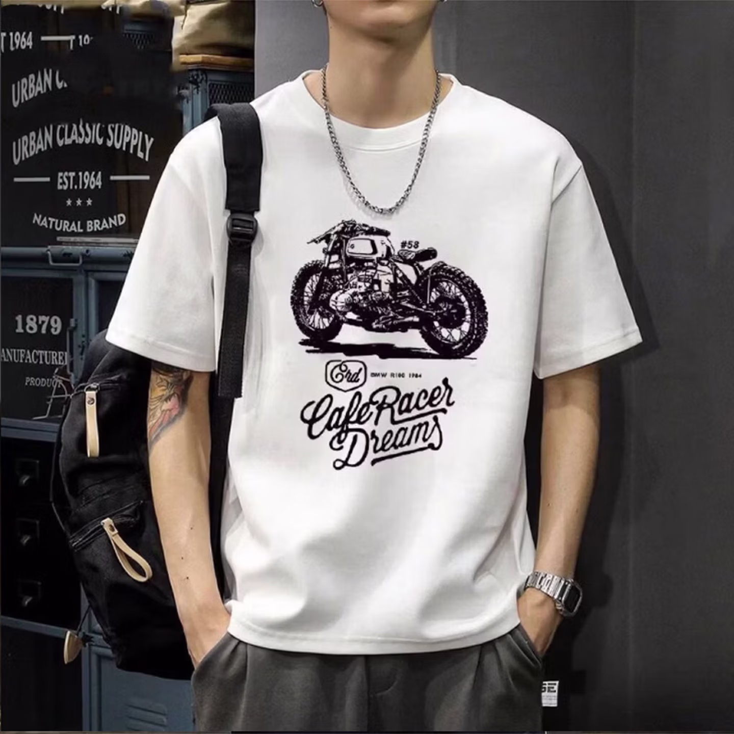 Herren T-shirt Aus Schwerer Baumwolle American Retro Rundhals_voghion.com