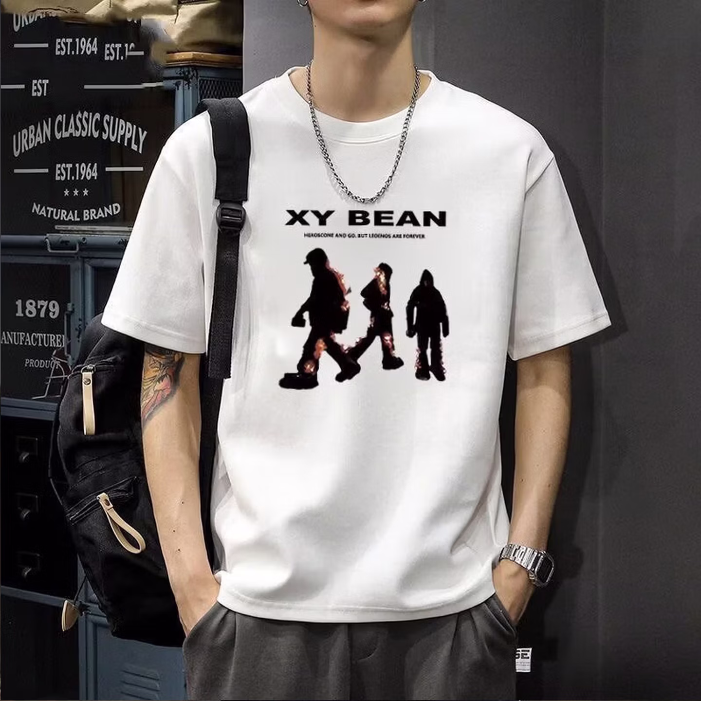 Herren T-shirt Aus Schwerer Baumwolle American Retro Rundhals_voghion.com