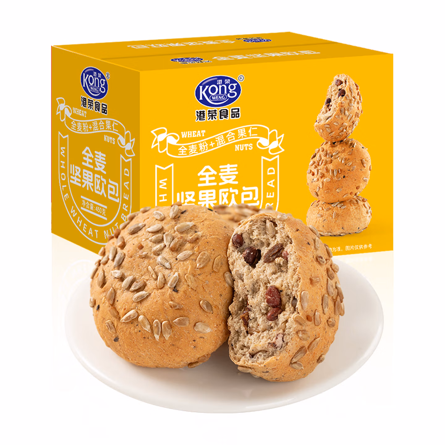港荣 全麦坚果欧包面包 450g*2箱 京东优惠券折后￥29.78包邮