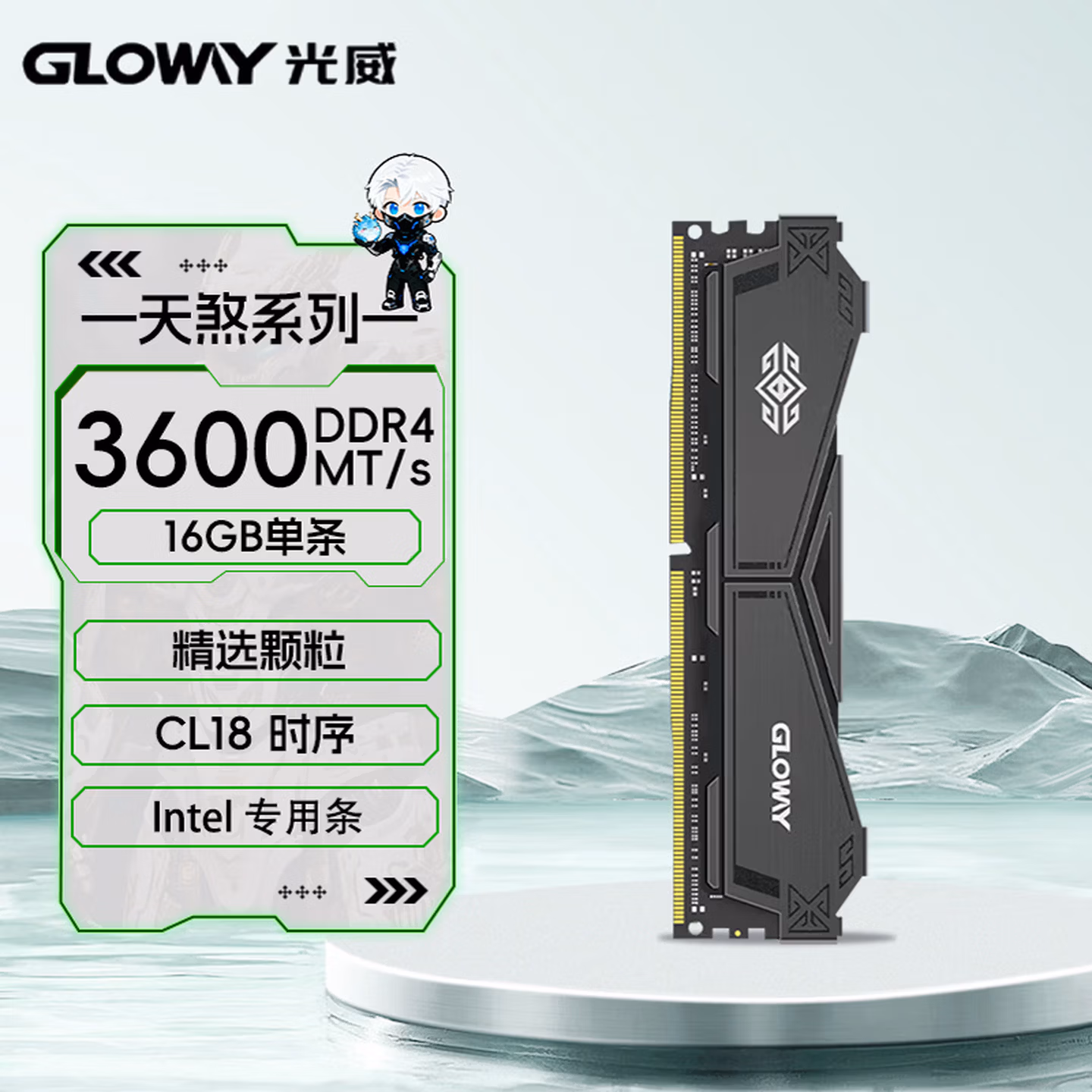 光威（Gloway）16GB DDR4 3600 台式机内存条 天煞 马甲条 精选颗粒 CL18 枪灰色 intel专用条