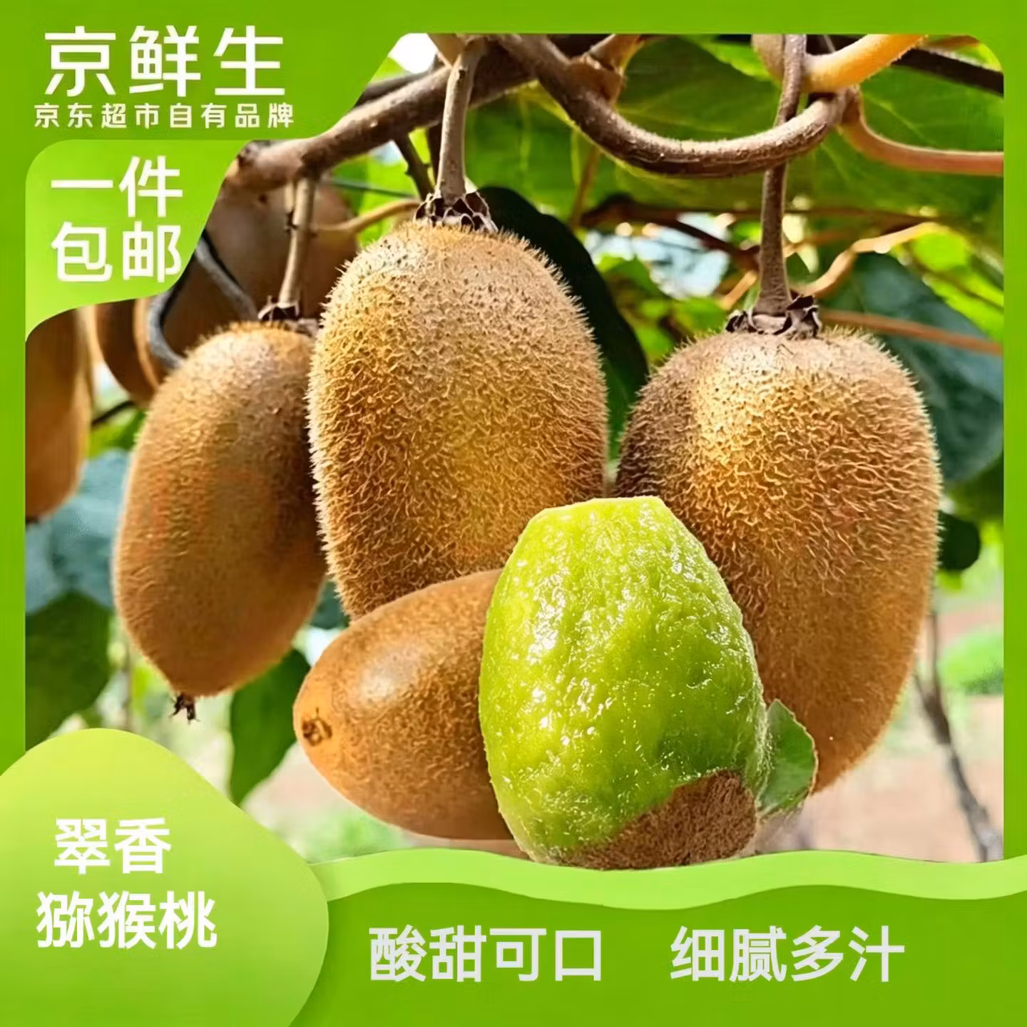 京鲜生 陕西翠香绿心猕猴桃 24枚 单果70~90g 双重优惠折后￥19.9包邮