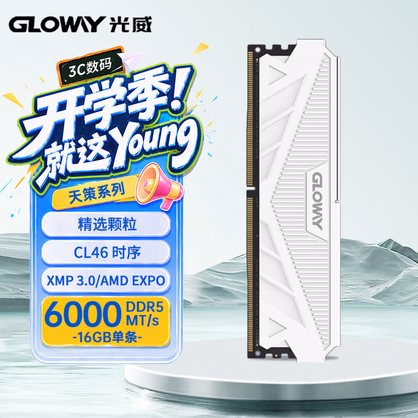 光威（Gloway）16GB DDR5 6000 台式机内存条 天策 马甲条 精选颗粒 CL46 皓月白