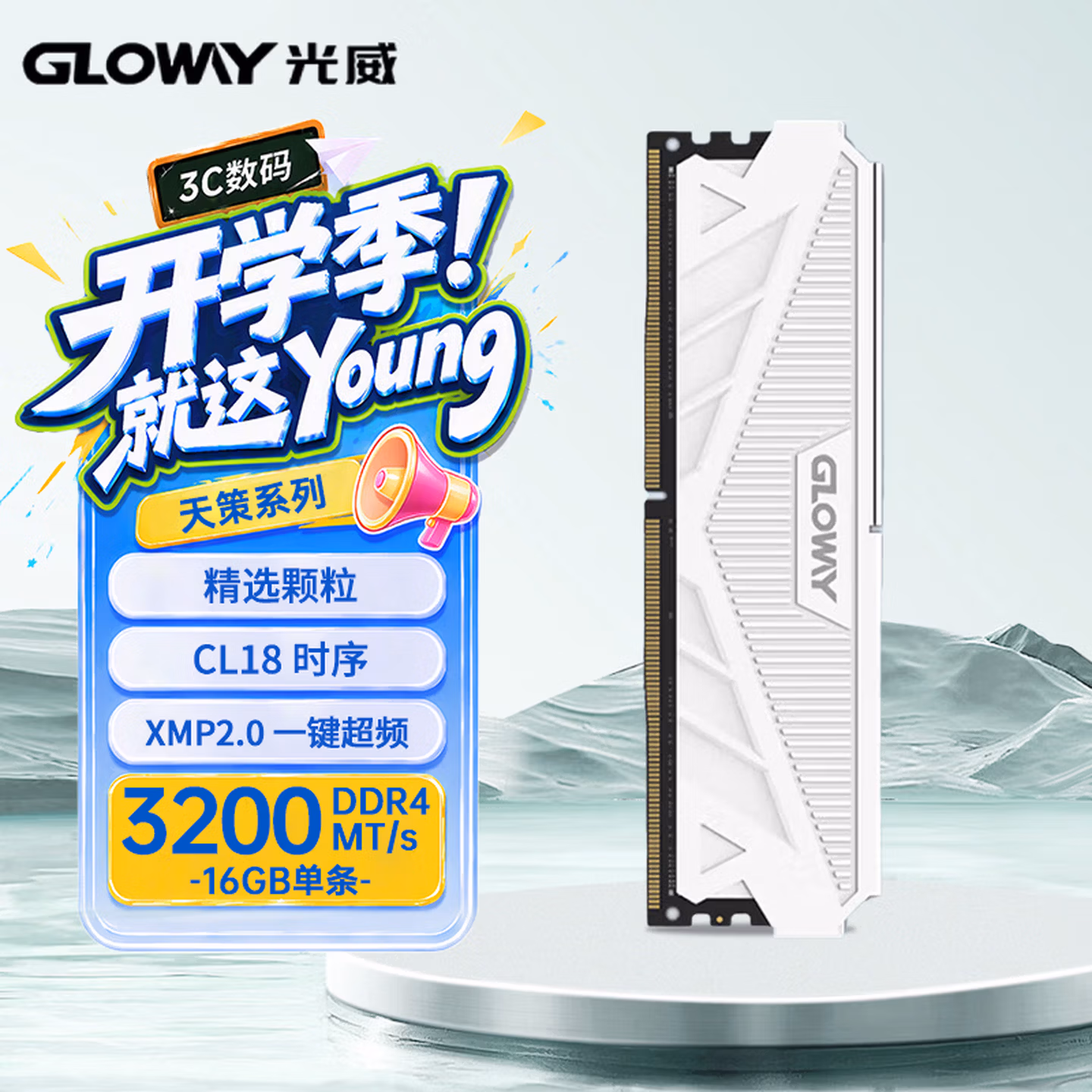 光威（Gloway）16GB DDR4 3200 台式机内存条 天策 马甲条 精选颗粒 CL18 皓月白