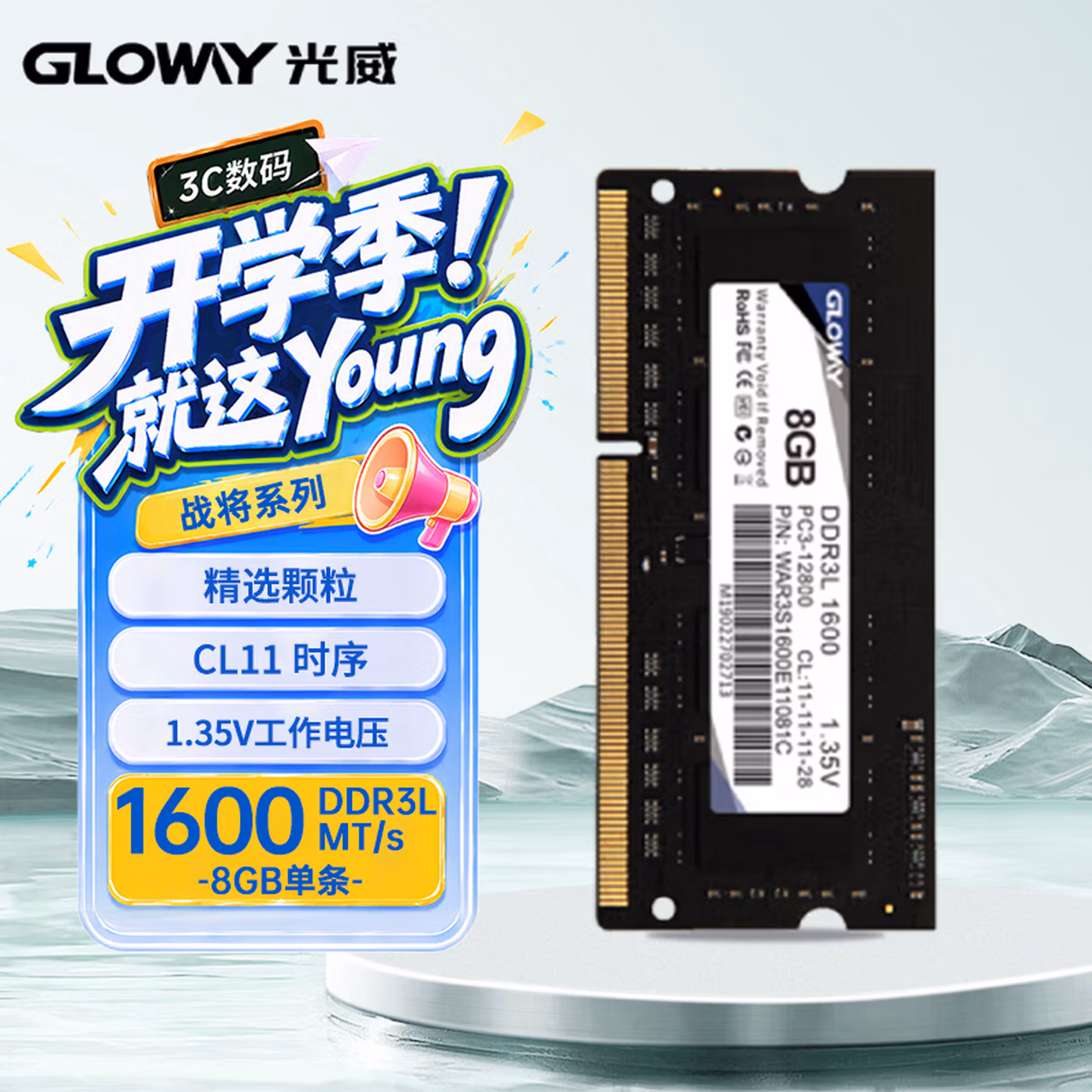 光威（Gloway）8GB DDR3L 1600 笔记本内存条 战将 普条 精选颗粒 CL11 AI电脑配件升级