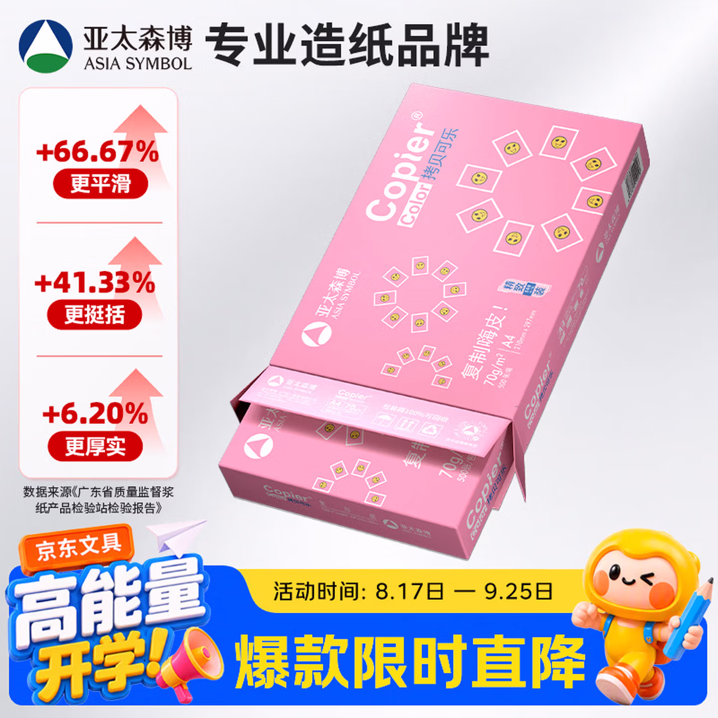 限地区 亚太森博 粉拷贝可乐 A4复印纸 70g 500张 双重优惠折后￥11.8包邮