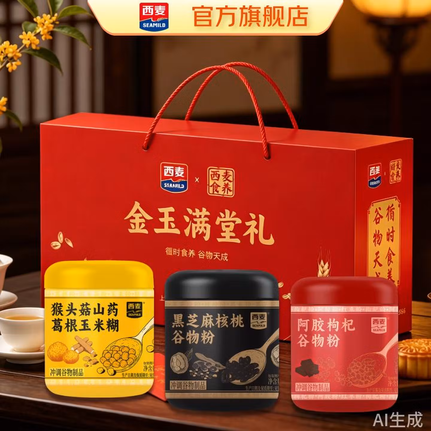西麦 金玉满堂礼盒 1050g（350g*3桶） 多重优惠折后￥36.9包邮