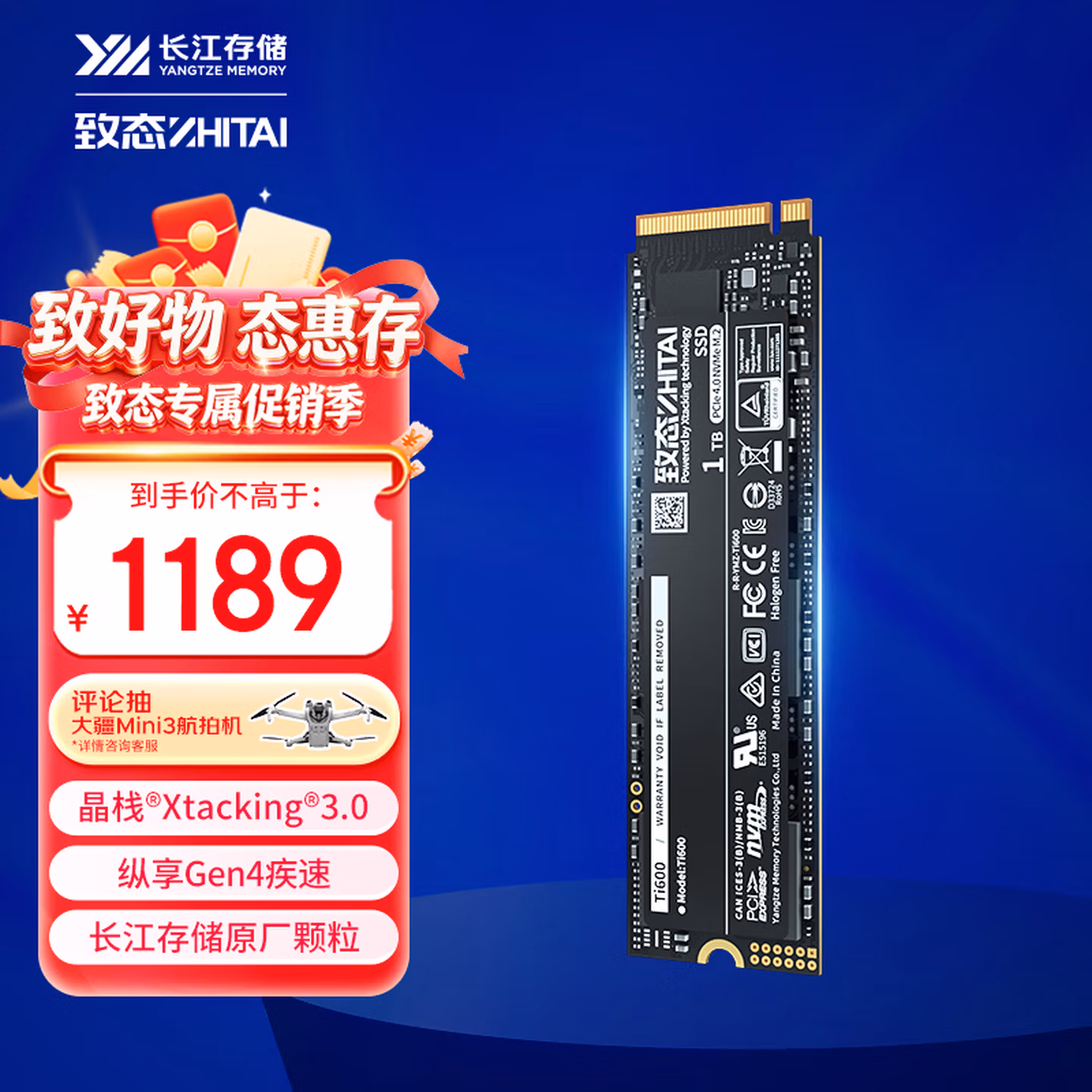 致态（ZhiTai）长江存储 1TB SSD固态硬盘 NVMe M.2接口 Ti600系列