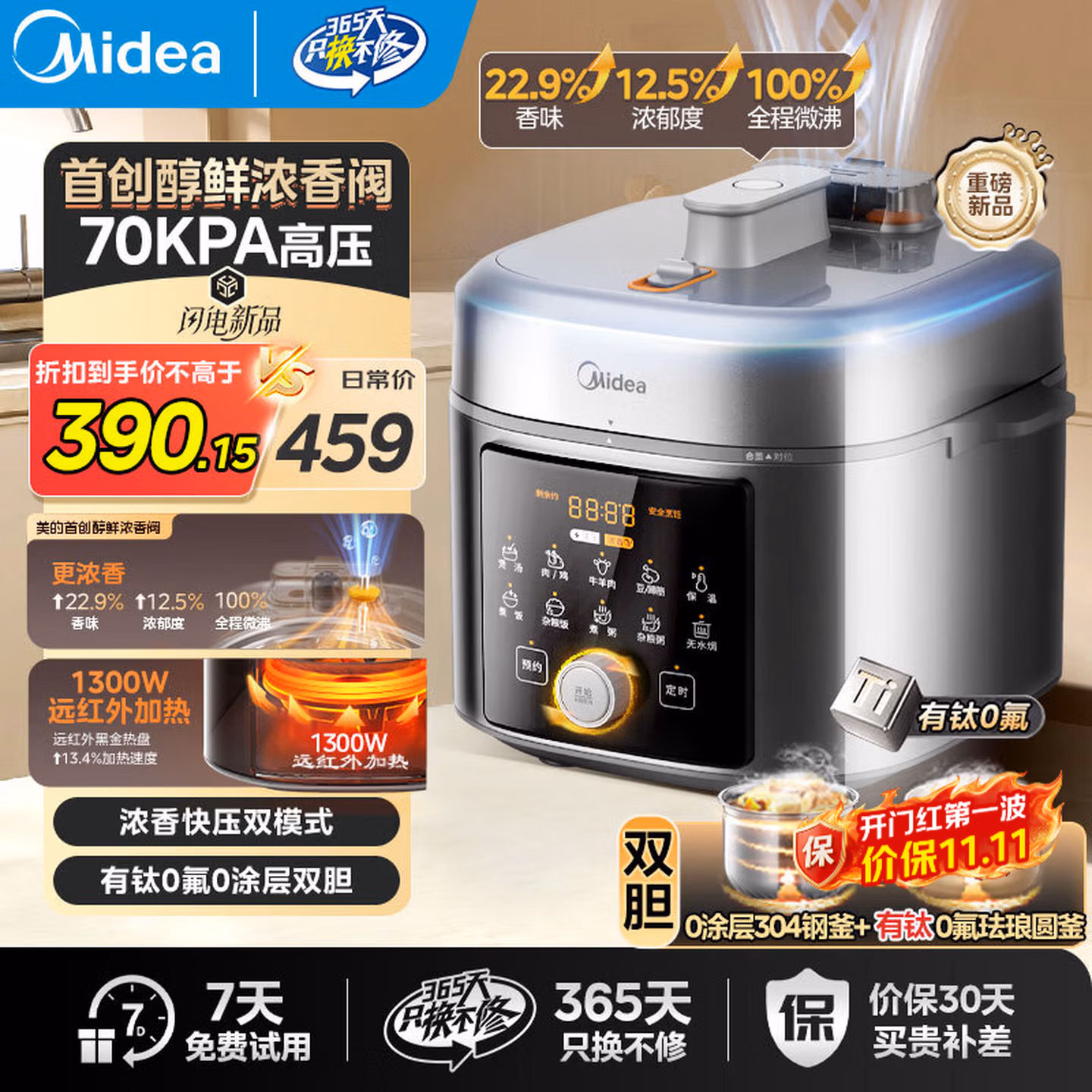 Midea 美的 小飞侠 MY-E5825N 5L 电压力锅 Plus会员折后￥266.72 晒图返￥10
