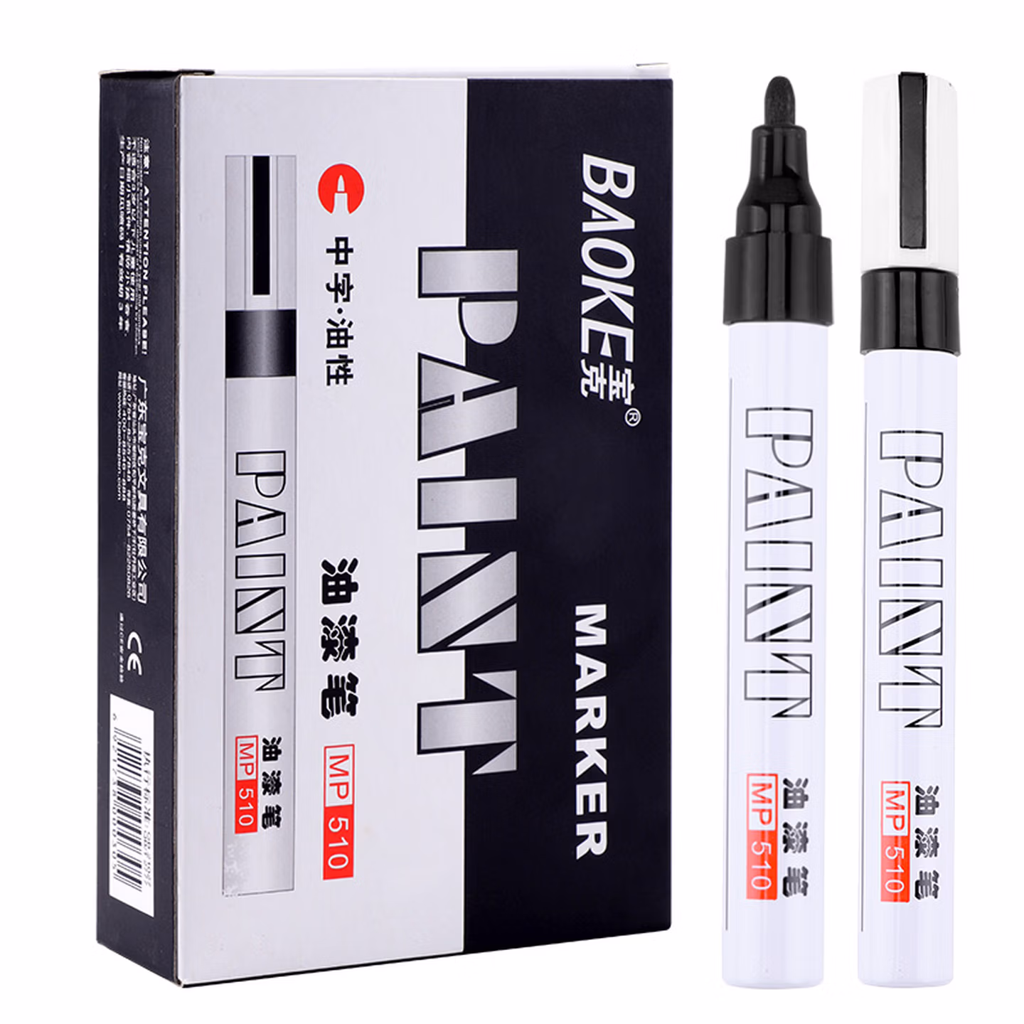 宝克（BAOKE）MP510 黑色油性油漆笔 签名笔签到笔记号笔涂鸦笔 12支/