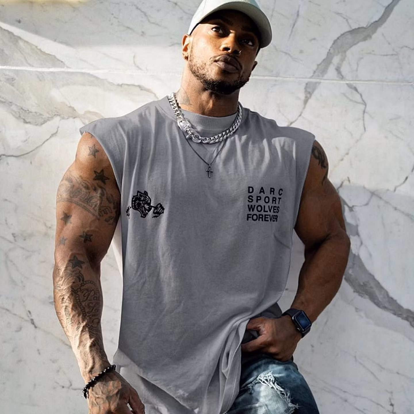 Muscle Fitness Summer Sports Casual Vest, Men's Trendy Brand Running Training Elastic Loose Basketball Sleeveless T-shirt_viptrois.com