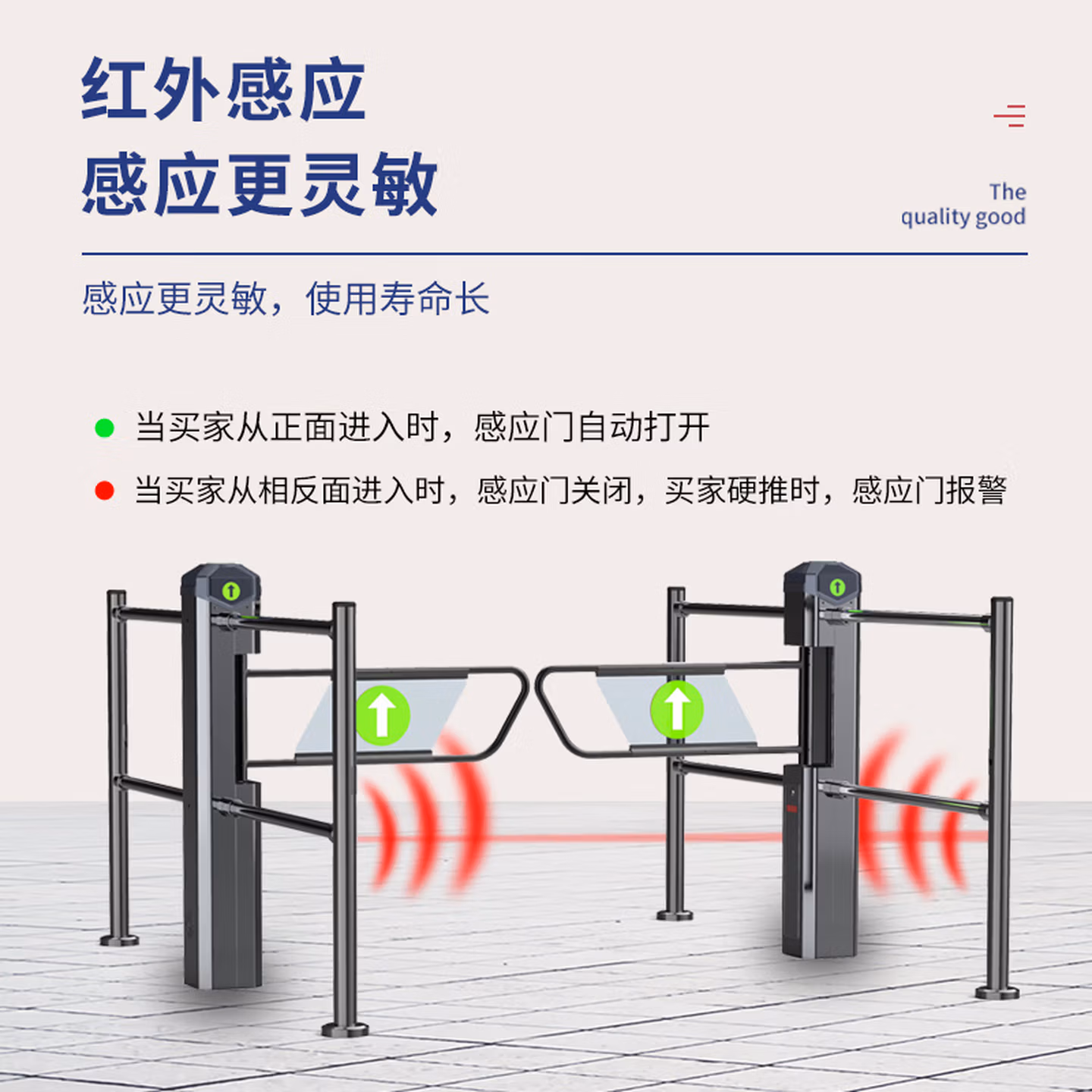 中盛超市入口自动感应门商场红外雷达单向门不锈钢电动语音摆闸禁行器 豪华钛黑金款 