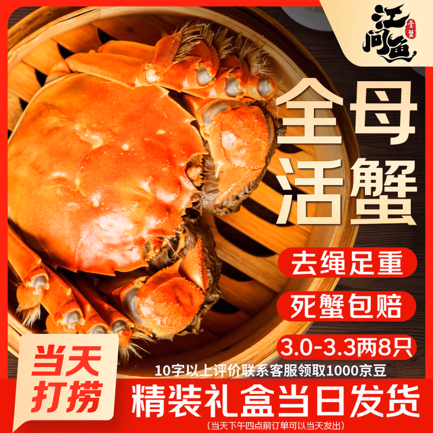 江问鱼 鲜活 全母大闸蟹 去绳足重3~3.3两 8只 双重优惠折后￥168
