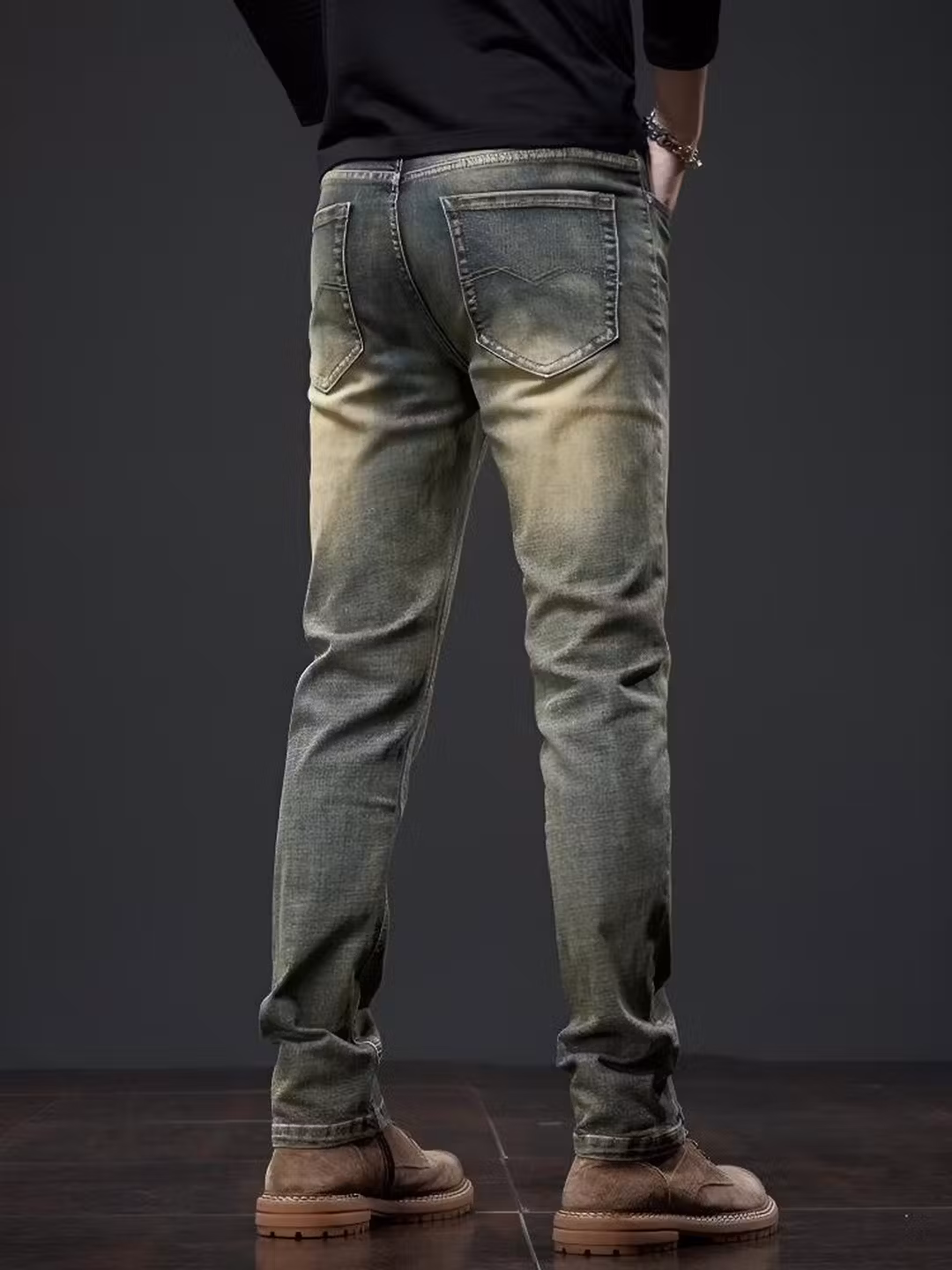 High-end Retro Jeans Men's 2026 New Yellow Mud Dyed Washed Old Casual Pants Straight Slim-fitting Pants, Blue 28_viptrois.com
