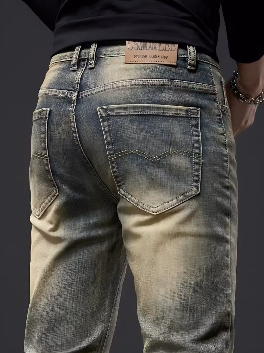 High-end Retro Jeans Men's 2026 New Yellow Mud Dyed Washed Old Casual Pants Straight Slim-fitting Pants, Blue 28_viptrois.com