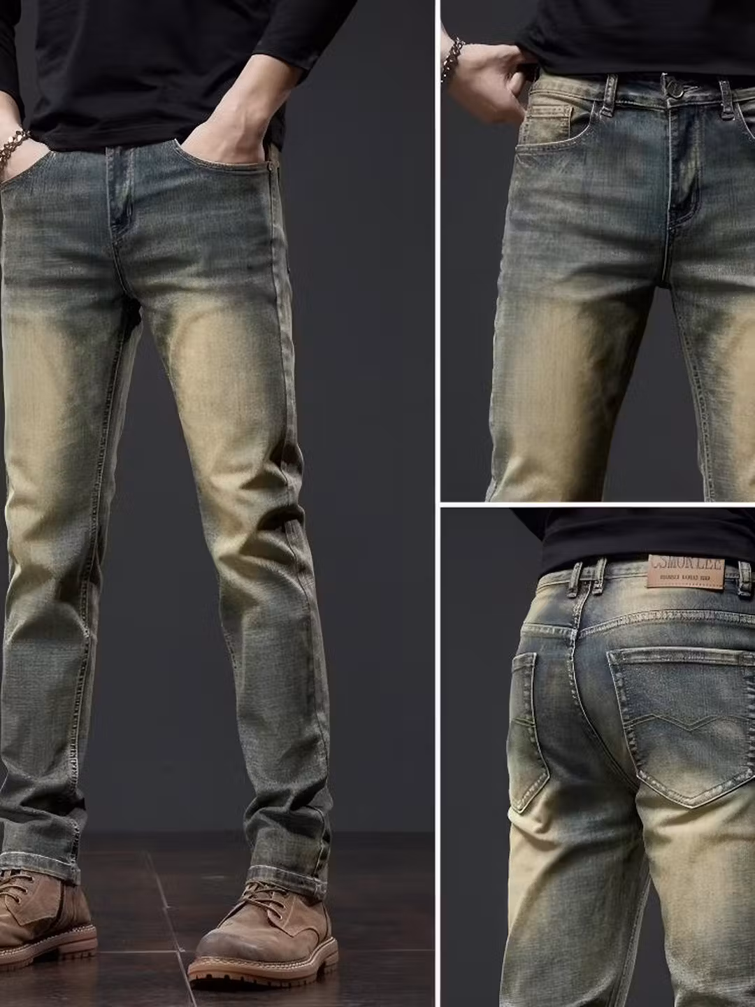 High-end Retro Jeans Men's 2026 New Yellow Mud Dyed Washed Old Casual Pants Straight Slim-fitting Pants, Blue 28_viptrois.com