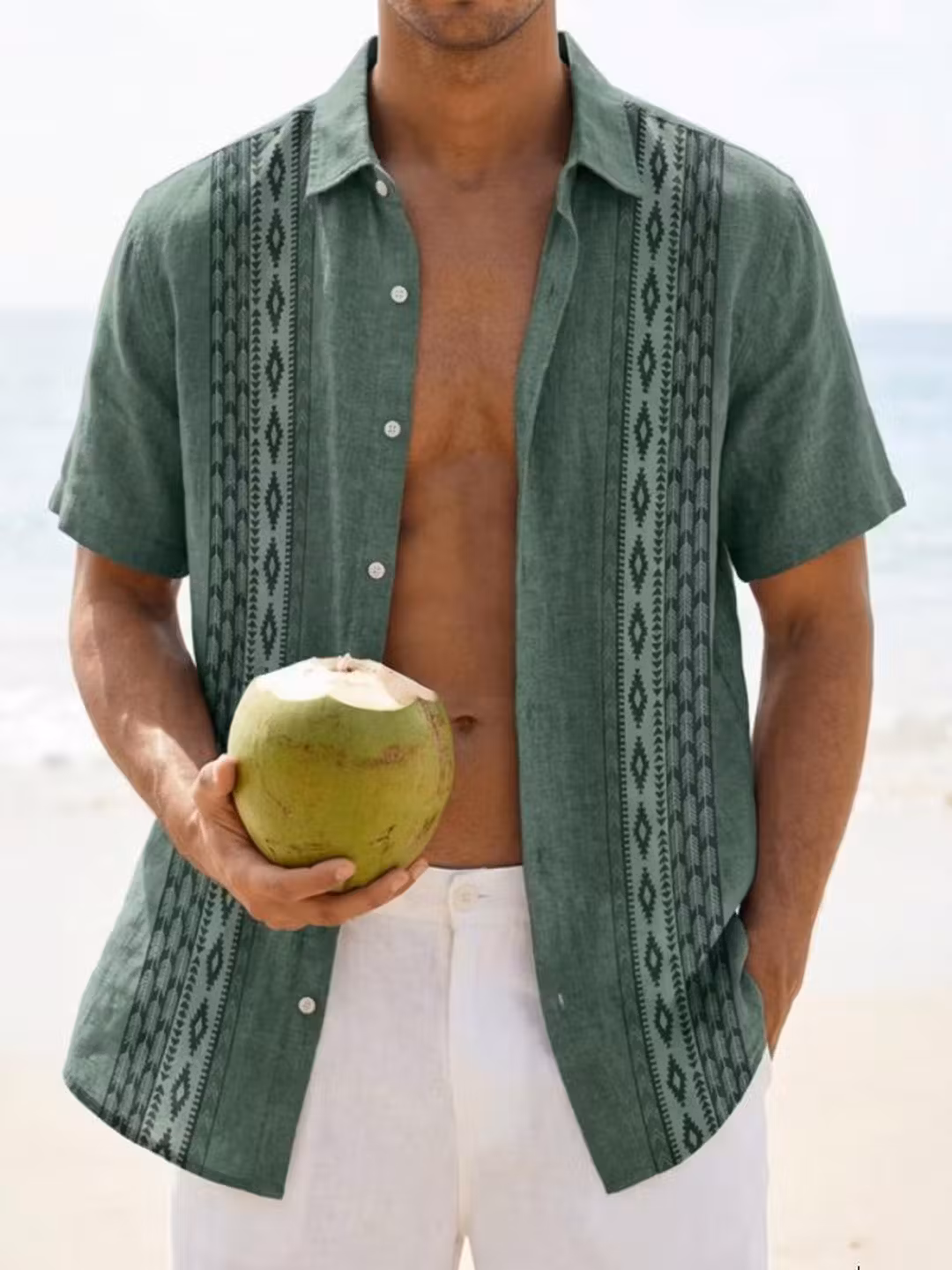 Short-sleeved Shirt Men's Printed Beach Couple Shirt 2026 Summer New Casual Flower Shirt Men's Clothes, Green L_viptrois.com
