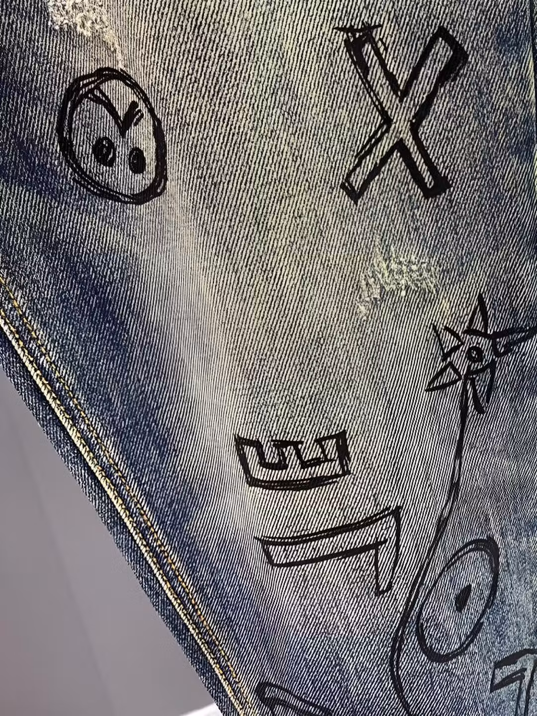 American Retro Jeans Men's Loose Casual Straight-leg Pants Trendy Brand Niche Graffiti Print Tapered Long Pants, Blue 28_viptrois.com