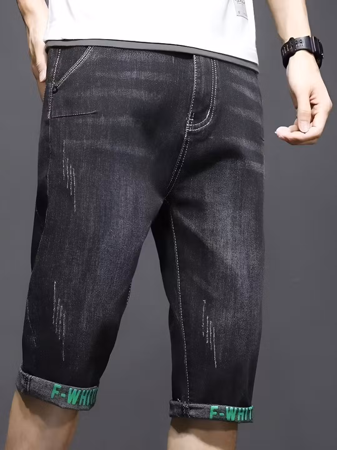 Seven-point Denim Shorts Men's Summer Korean Version Trend Straight Slim-fit 67-point Pants Fashion Trend Brand Versatile Casual Breeches, Blue 28_mkmklike.com
