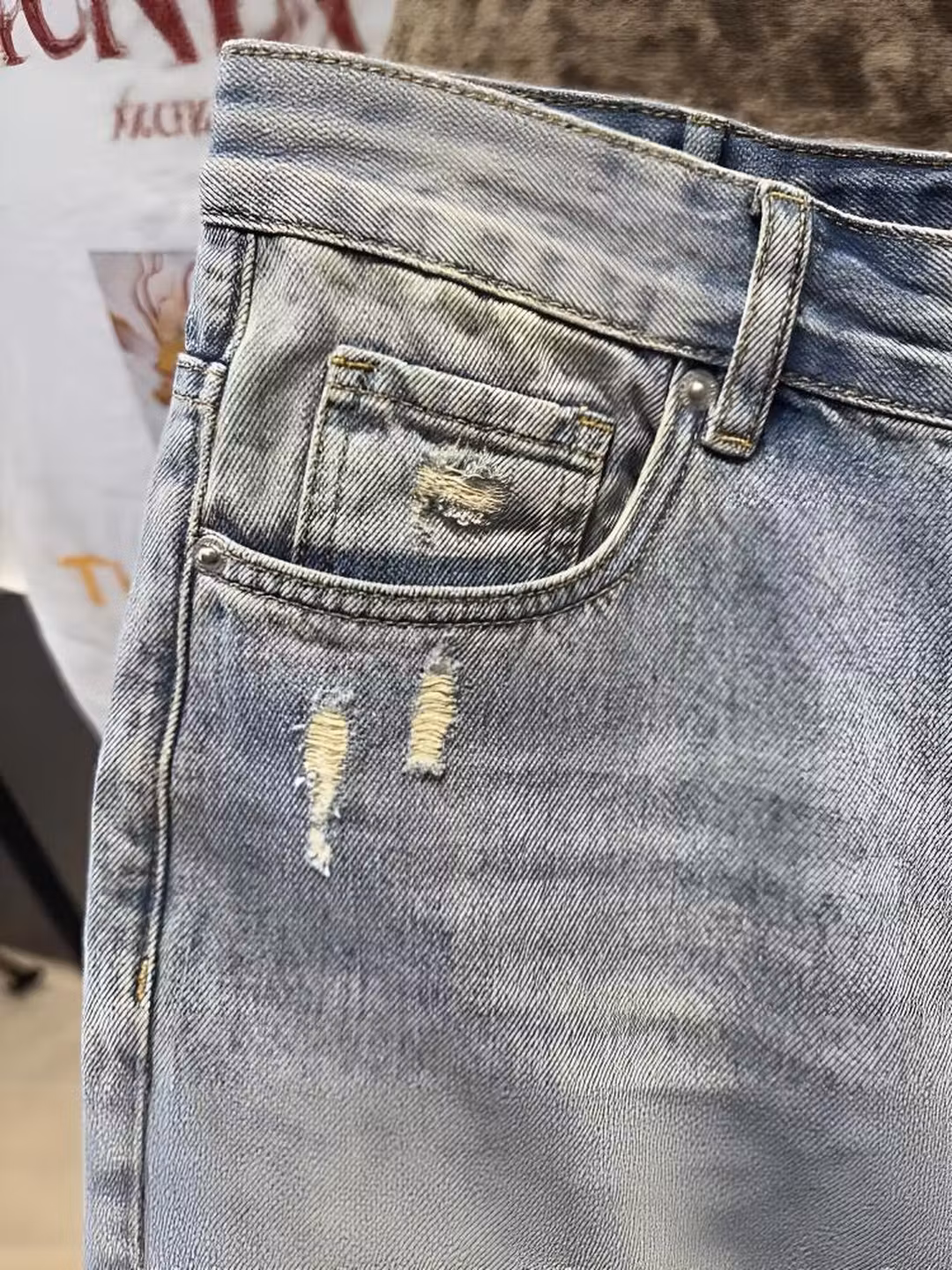 2026 Summer Trendy Brand Beggar Ripped Scratched Denim Shorts Men's Korean Version Trendy Straight Casual Five-point Pants, Blue 28_mkmklike.com