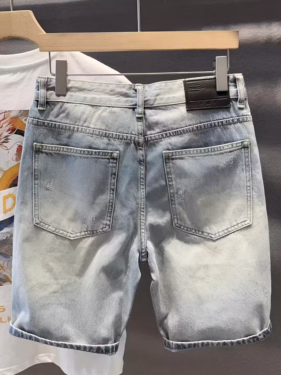 2026 Summer Trendy Brand Beggar Ripped Scratched Denim Shorts Men's Korean Version Trendy Straight Casual Five-point Pants, Blue 28_mkmklike.com