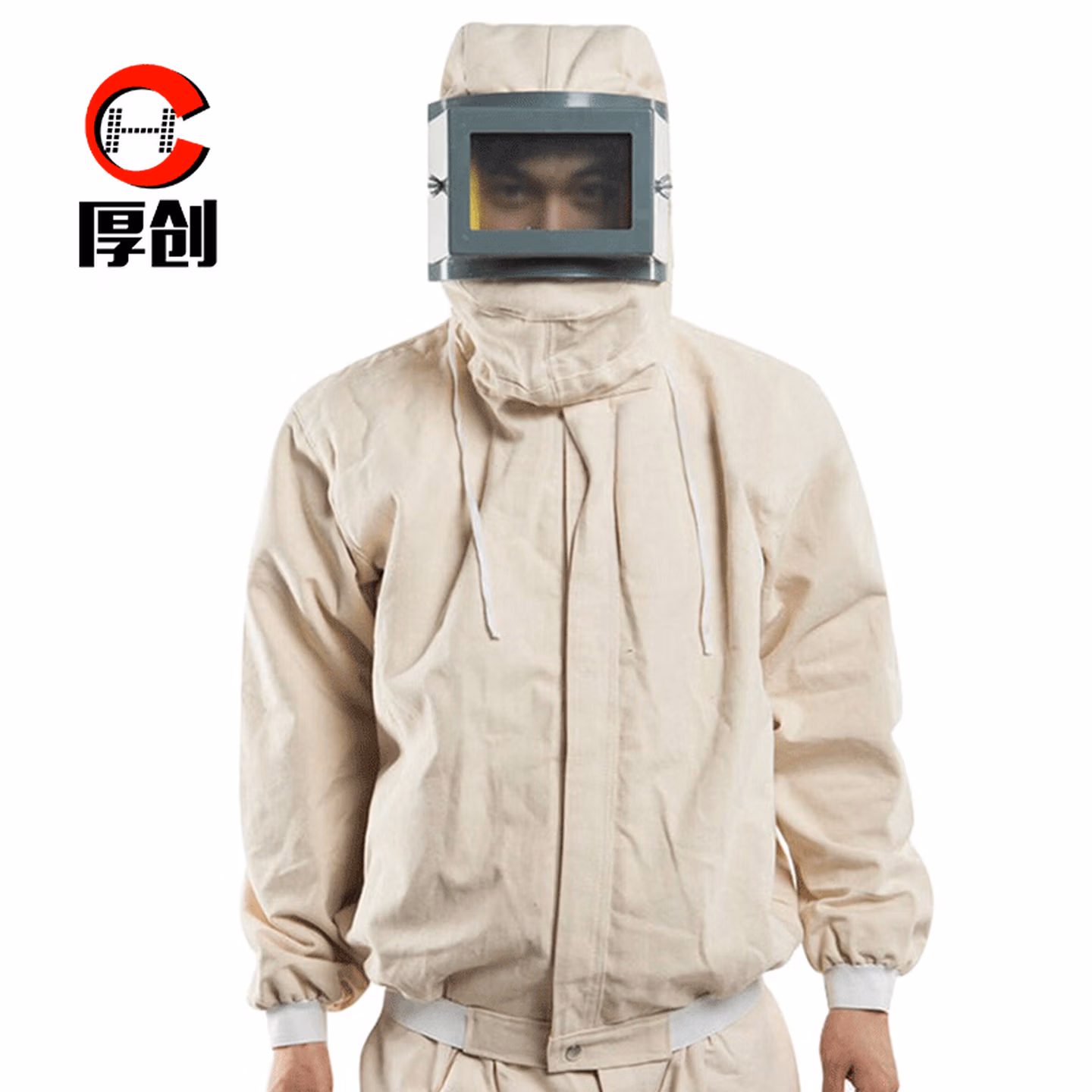厚创工业打磨劳保防护喷砂服防护服打砂衣面罩披肩帽防尘头罩冲击喷漆喷涂喷砂帽喷漆服