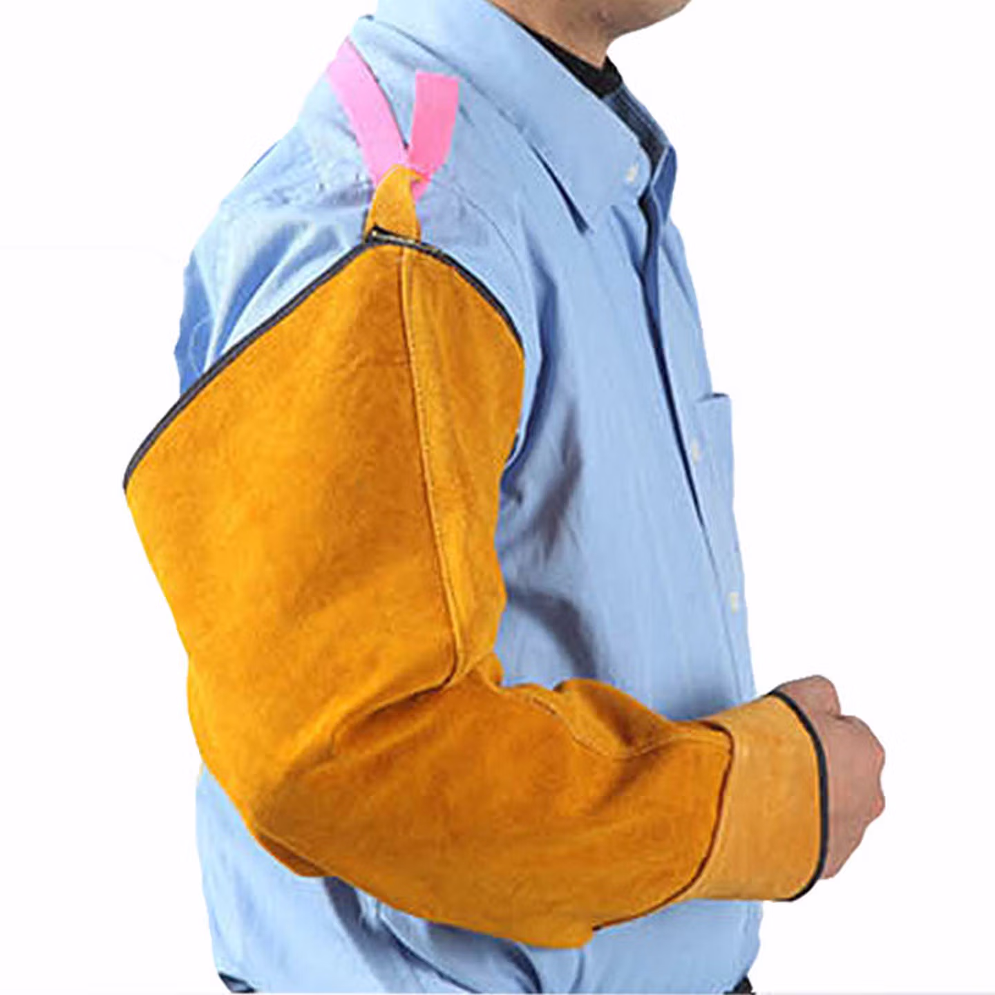 劳保佳 牛皮套袖 耐磨 隔热 防阻燃 焊接套袖 电焊护袖 焊工套袖 手臂黄色 均